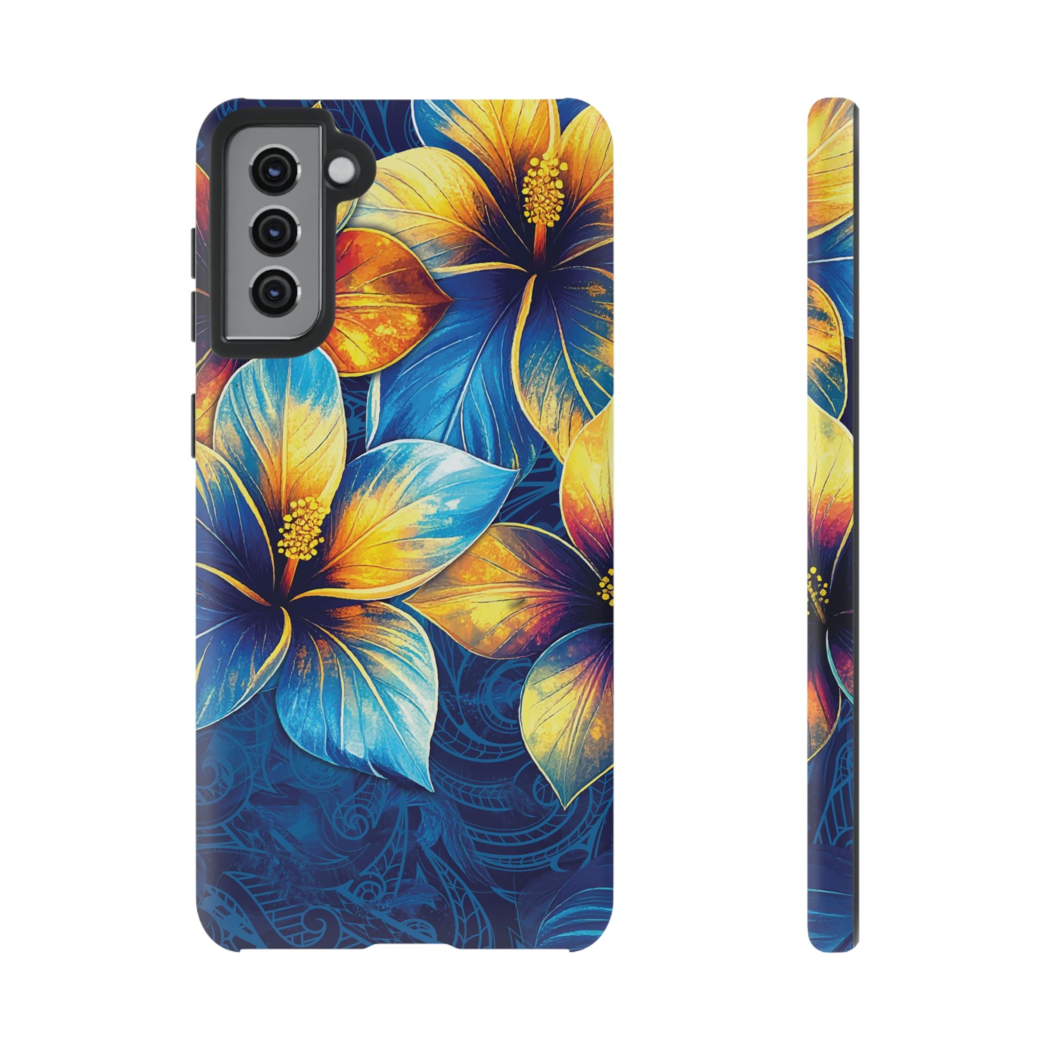 Pua La Tough Samsung Galaxy Case Samsung Galaxy S21 Plus Matte - Hawaiian Golden Hibiscus Sun Flower Sapphire Design - The Local Banyan