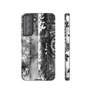 Monochrome Oasis Tough Samsung Galaxy Case Samsung Galaxy S21 FE Glossy - Hawaiian Black White Botanical Tribal Design - The Local Banyan