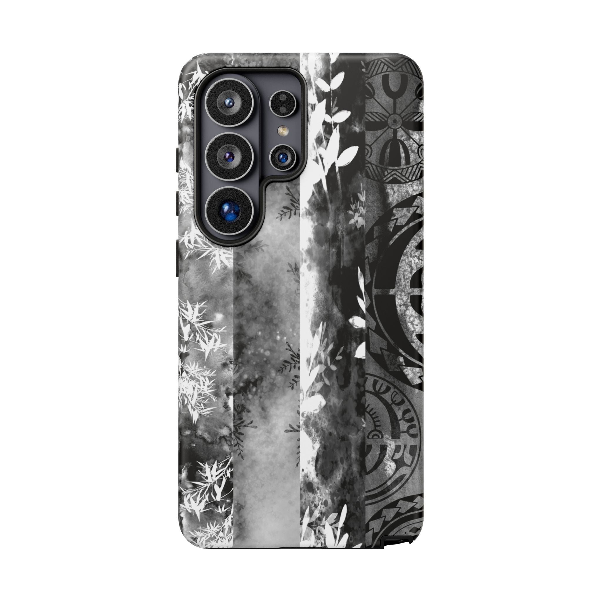 Monochrome Oasis Tough Samsung Galaxy Case Samsung Galaxy S26 Ultra Matte - Hawaiian Black White Botanical Tribal Design - The Local Banyan