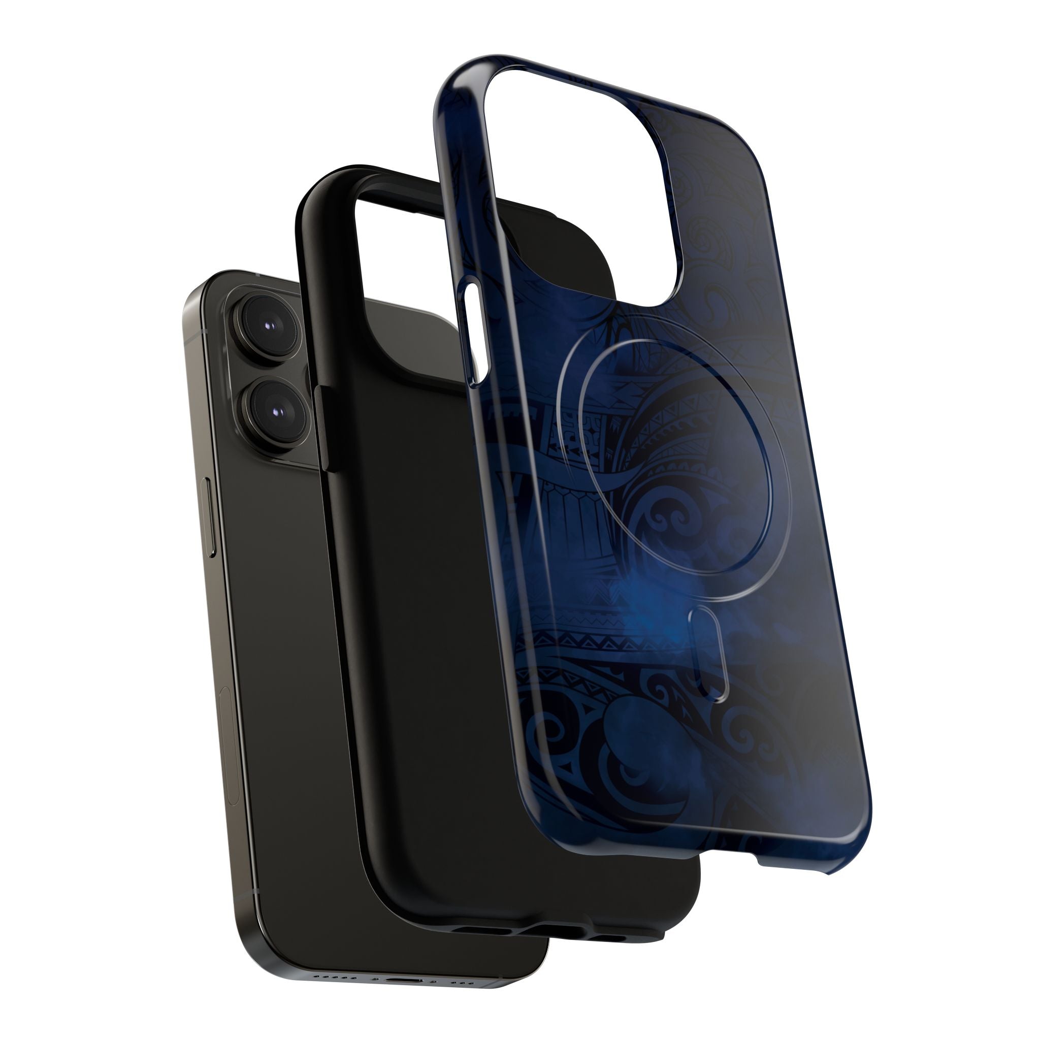 Midnight Essence MagSafe iPhone Case Detail View - Hawaiian Midnight Navy Polynesian Tribal Design Close Up - The Local Banyan