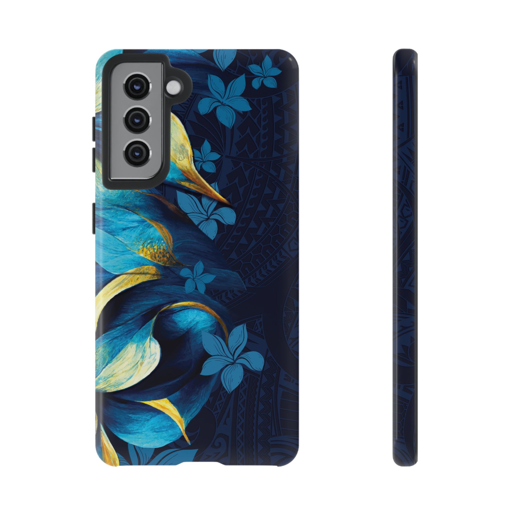 Po Mahina Tough Samsung Galaxy Case Samsung Galaxy S21 Glossy - Hawaiian Moonlit Teal Gold Floral Design - The Local Banyan
