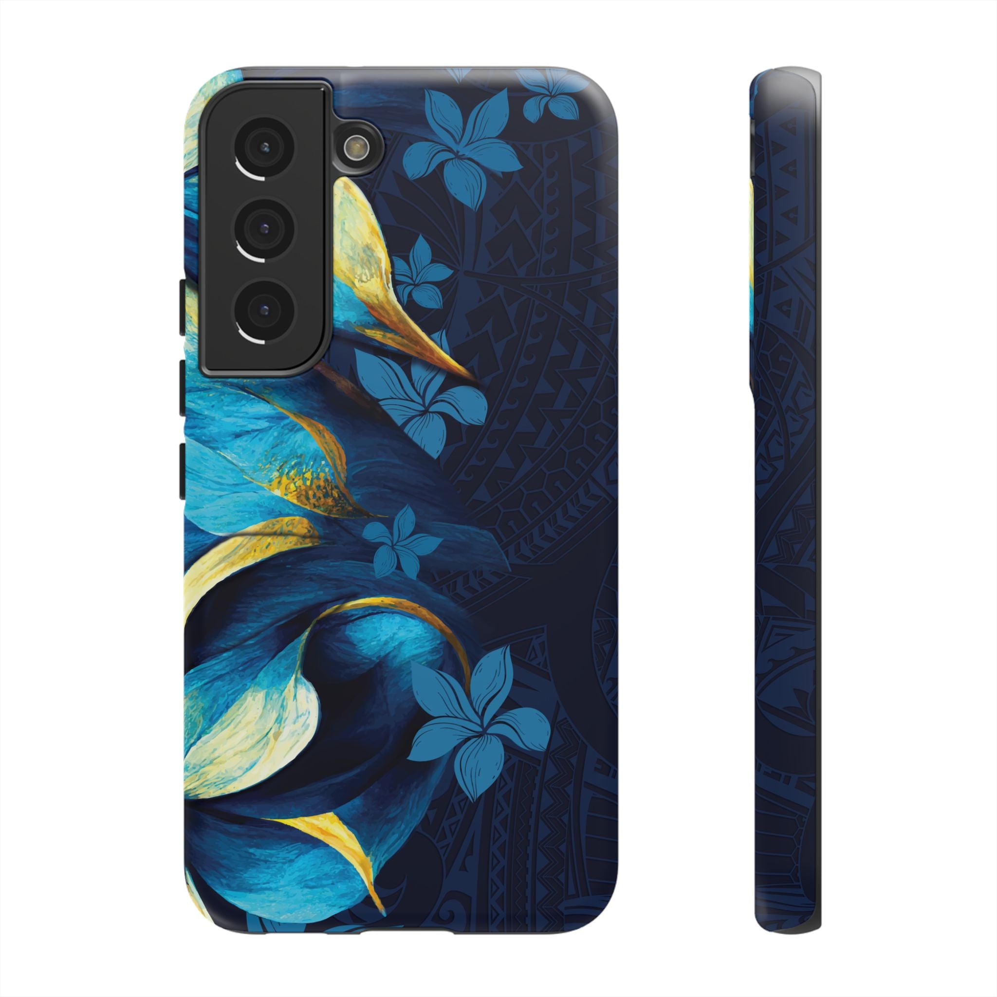 Po Mahina Tough Samsung Galaxy Case Samsung Galaxy S22 Matte - Hawaiian Moonlit Teal Gold Floral Design - The Local Banyan