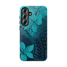 Woman holding Moana Bloom Tough Samsung Galaxy Case - Hawaiian Teal Plumeria Ocean Tribal Design - The Local Banyan