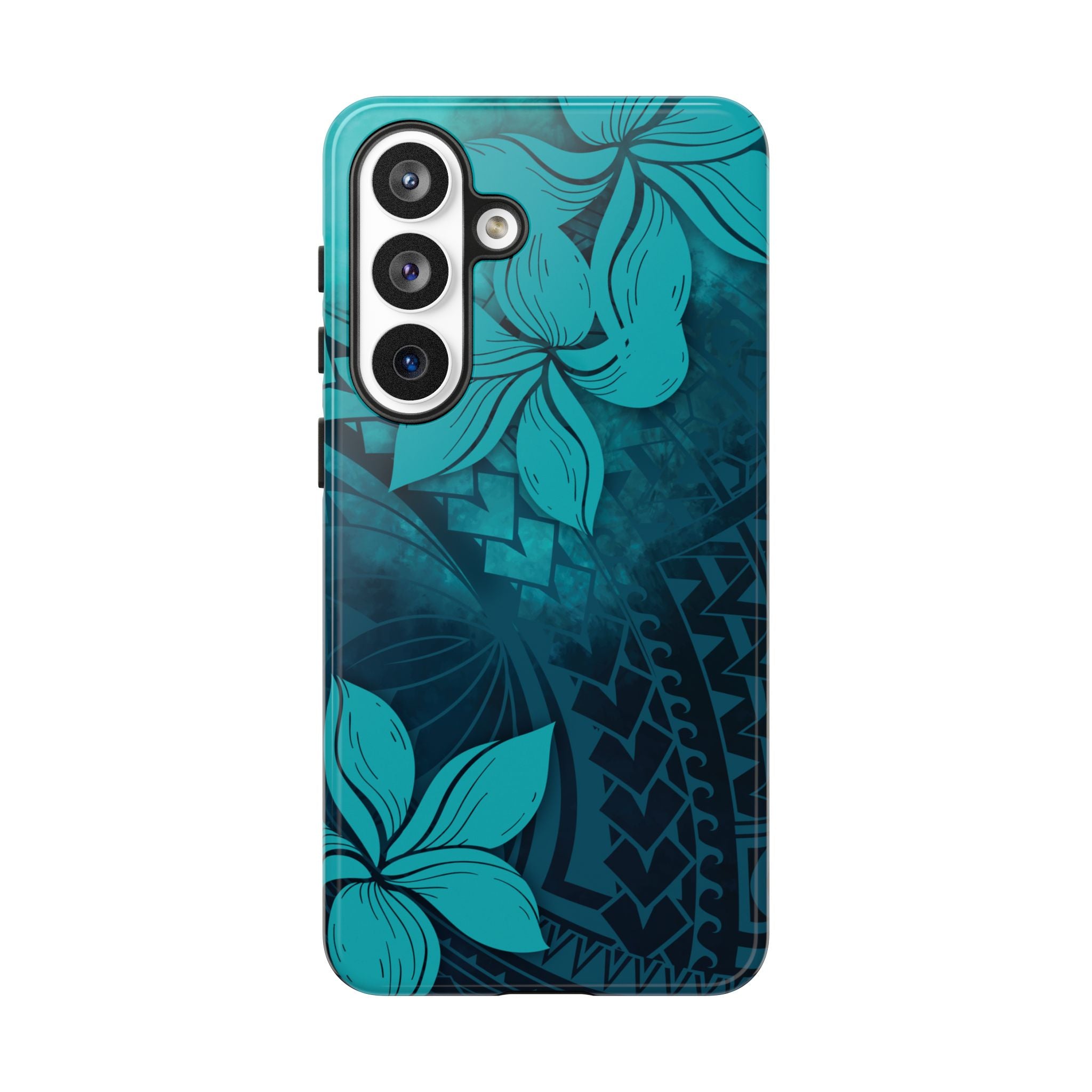 Moana Bloom Tough Samsung Galaxy Case Detail View - Hawaiian Teal Plumeria Ocean Tribal Design Close Up - The Local Banyan