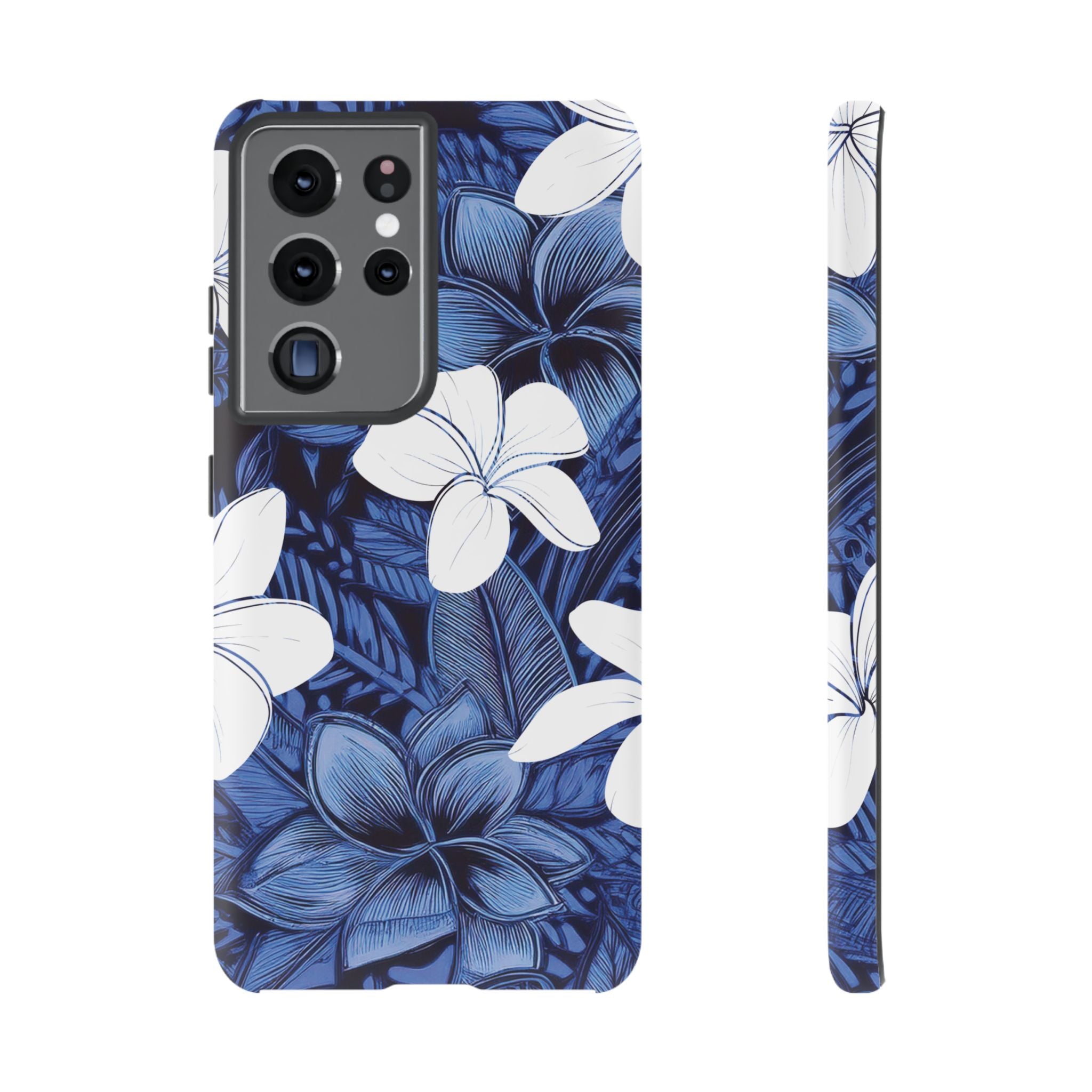 Eternal Blue Plumeria Tough Samsung Galaxy Case Samsung Galaxy S21 Ultra Matte - Hawaiian Blue Plumeria Ocean Floral Design - The Local Banyan