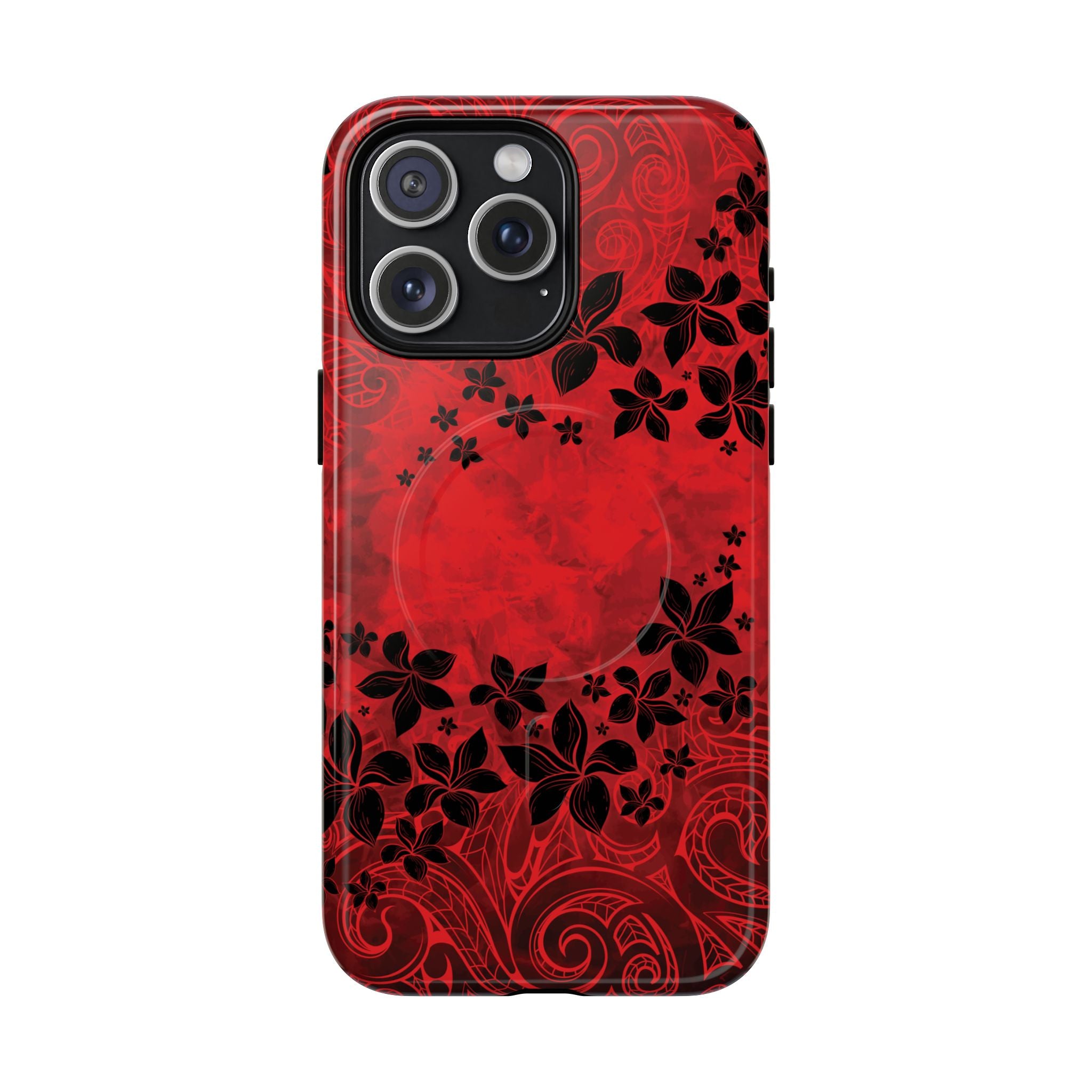 Keahi Pua MagSafe iPhone Case iPhone 15 Pro Max Glossy - Hawaiian Fire Flower Red Tribal Floral Design - The Local Banyan