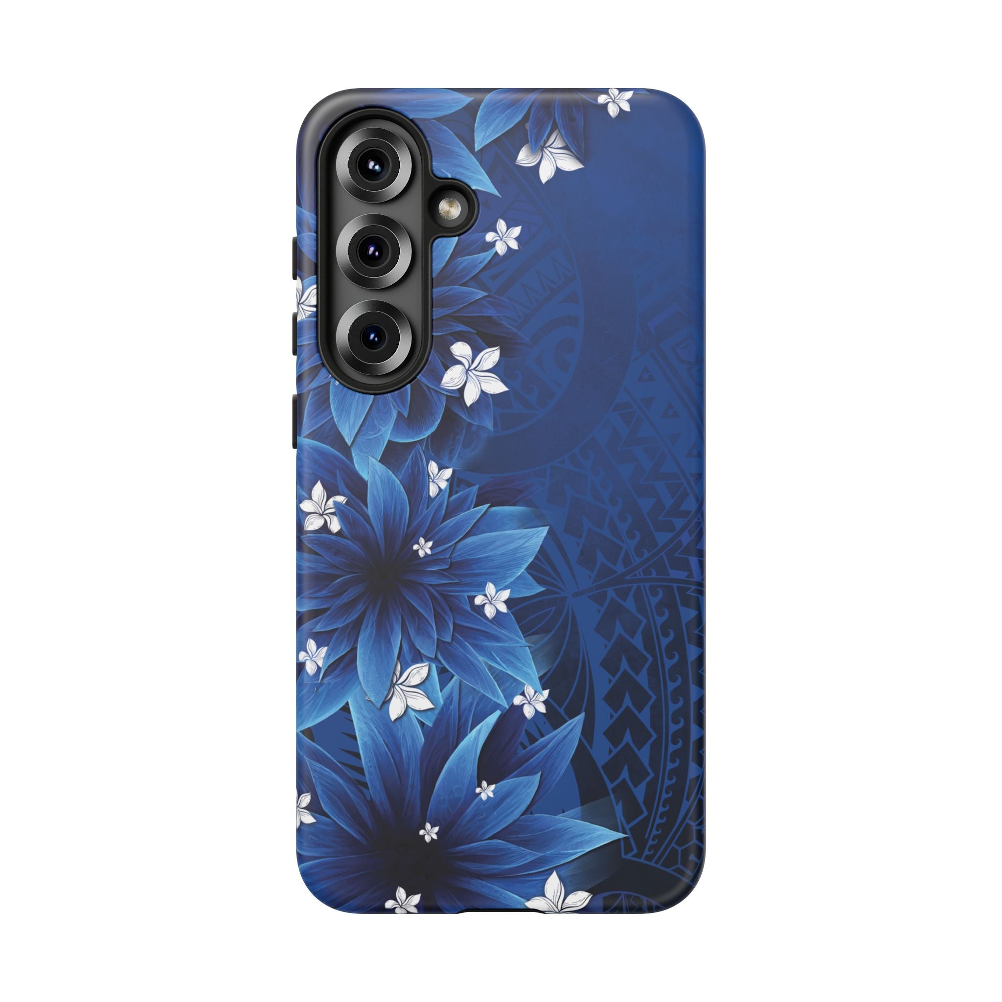 Woman holding Hoku Pua Tough Samsung Galaxy Case - Hawaiian Blue Star Flower Polynesian Design - The Local Banyan