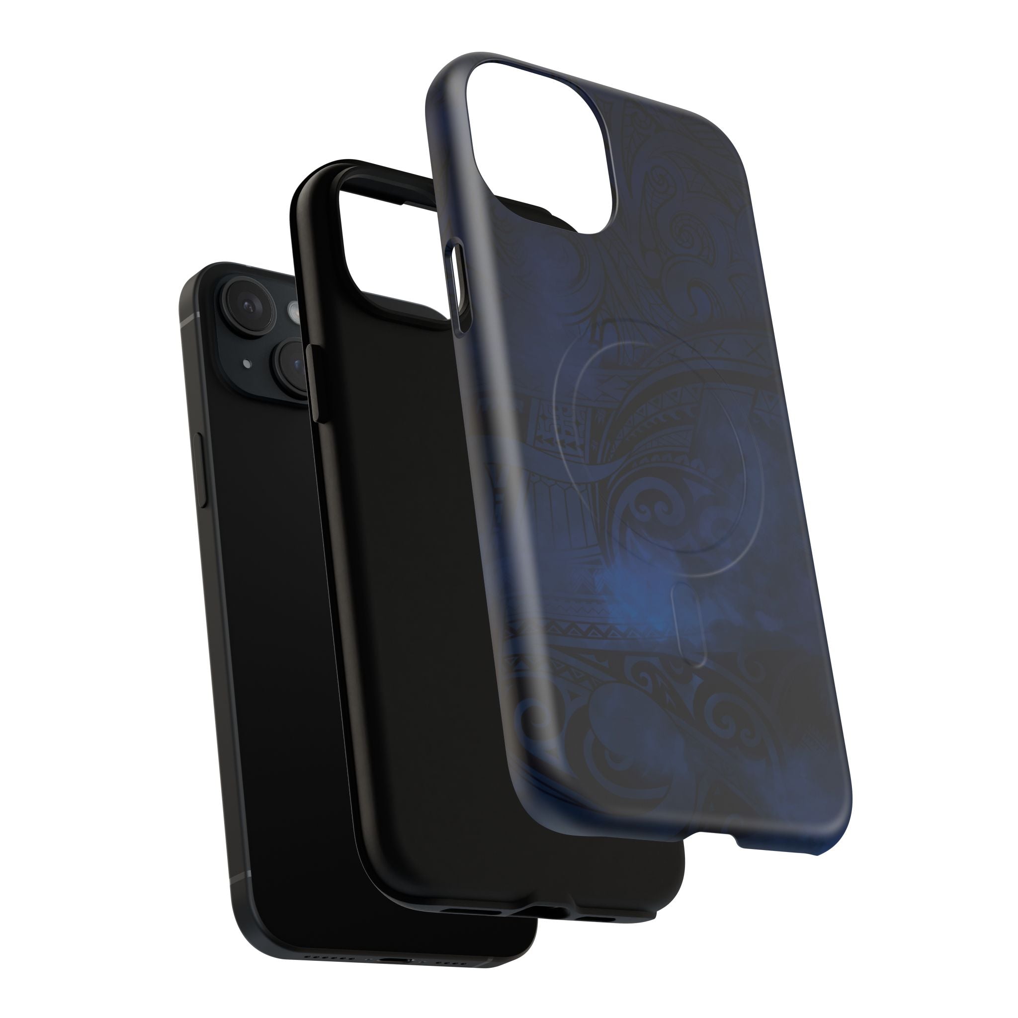 Midnight Essence MagSafe iPhone Case Detail View - Hawaiian Midnight Navy Polynesian Tribal Design Close Up - The Local Banyan