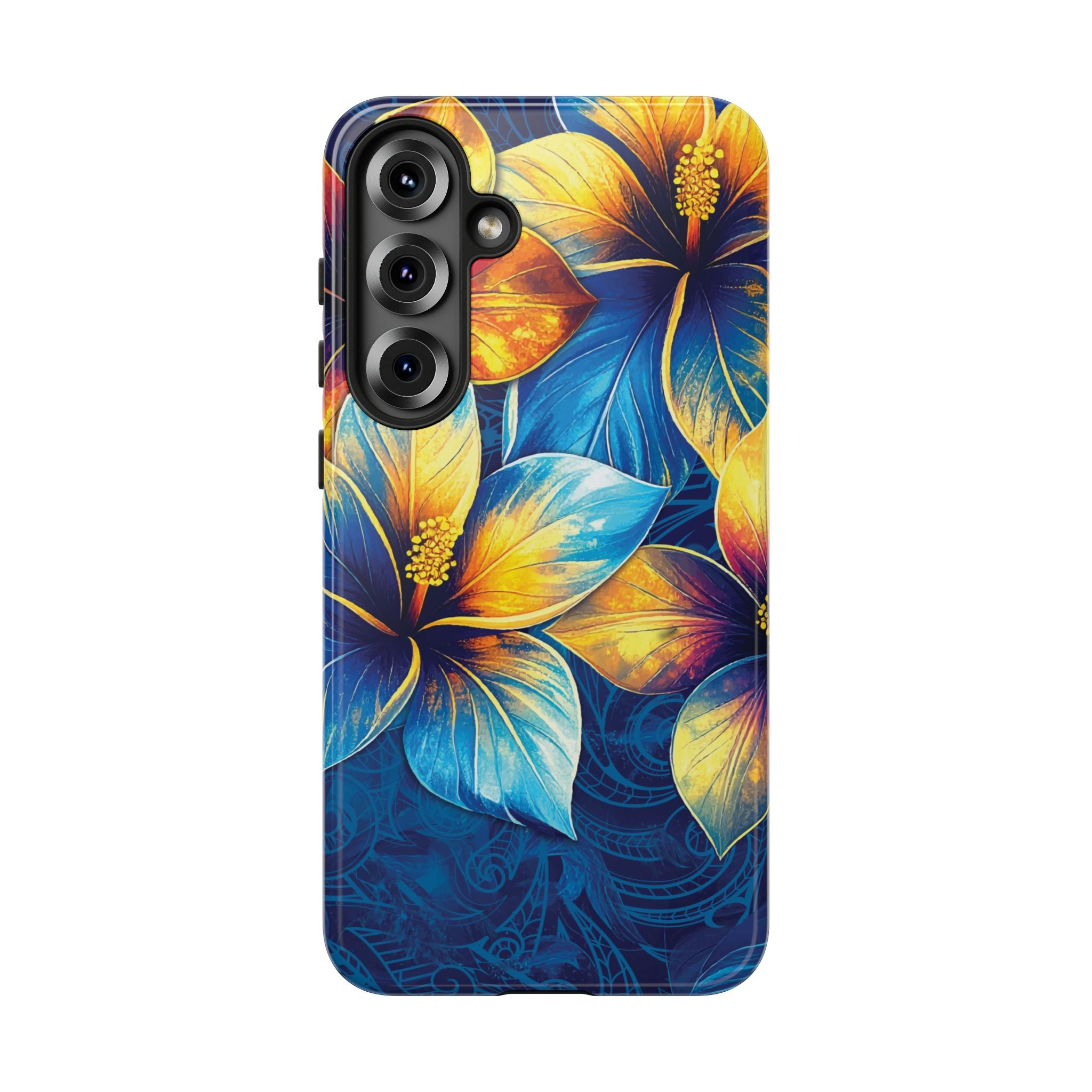 Pua La Tough Samsung Galaxy Case Detail View - Hawaiian Golden Hibiscus Sun Flower Sapphire Design Close Up - The Local Banyan