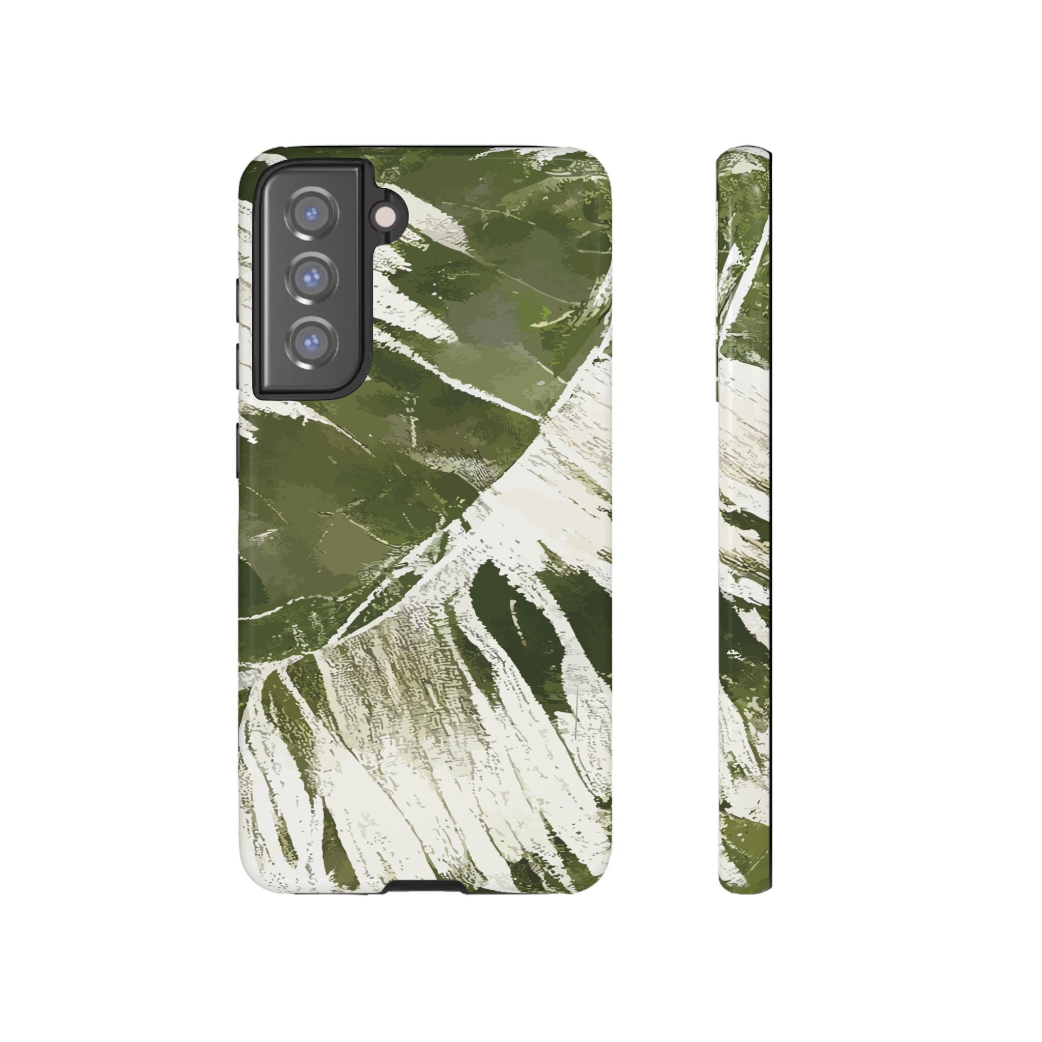 Island Breeze Tough Samsung Galaxy Case Samsung Galaxy S21 FE Glossy - Hawaiian Palm Leaf Olive Green Botanical Design - The Local Banyan