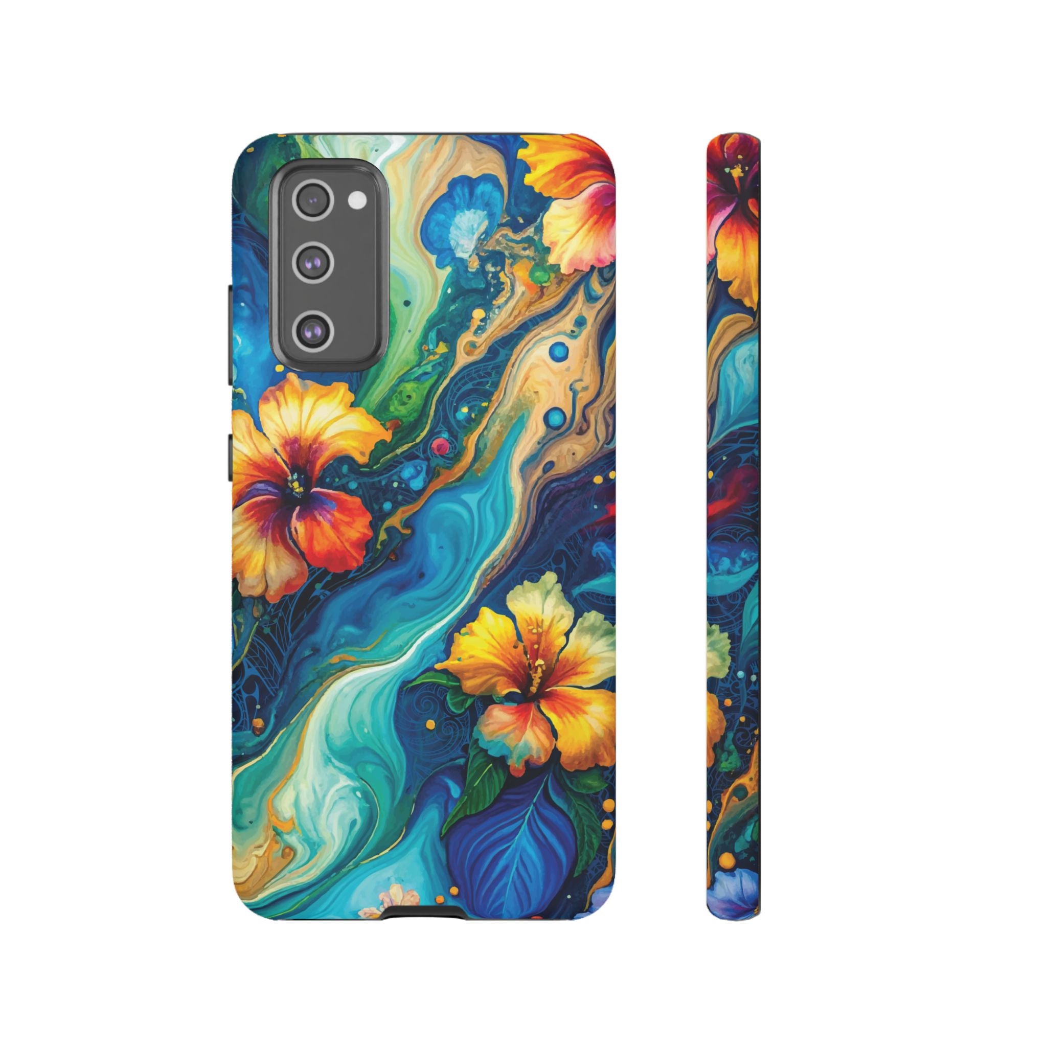 Aloalo Drift Tough Samsung Galaxy Case Samsung Galaxy S20 FE Matte - Hawaiian Hibiscus Teal Ocean Wave Design - The Local Banyan