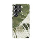 Island Breeze Tough Samsung Galaxy Case Detail View - Hawaiian Palm Leaf Olive Green Botanical Design Close Up - The Local Banyan