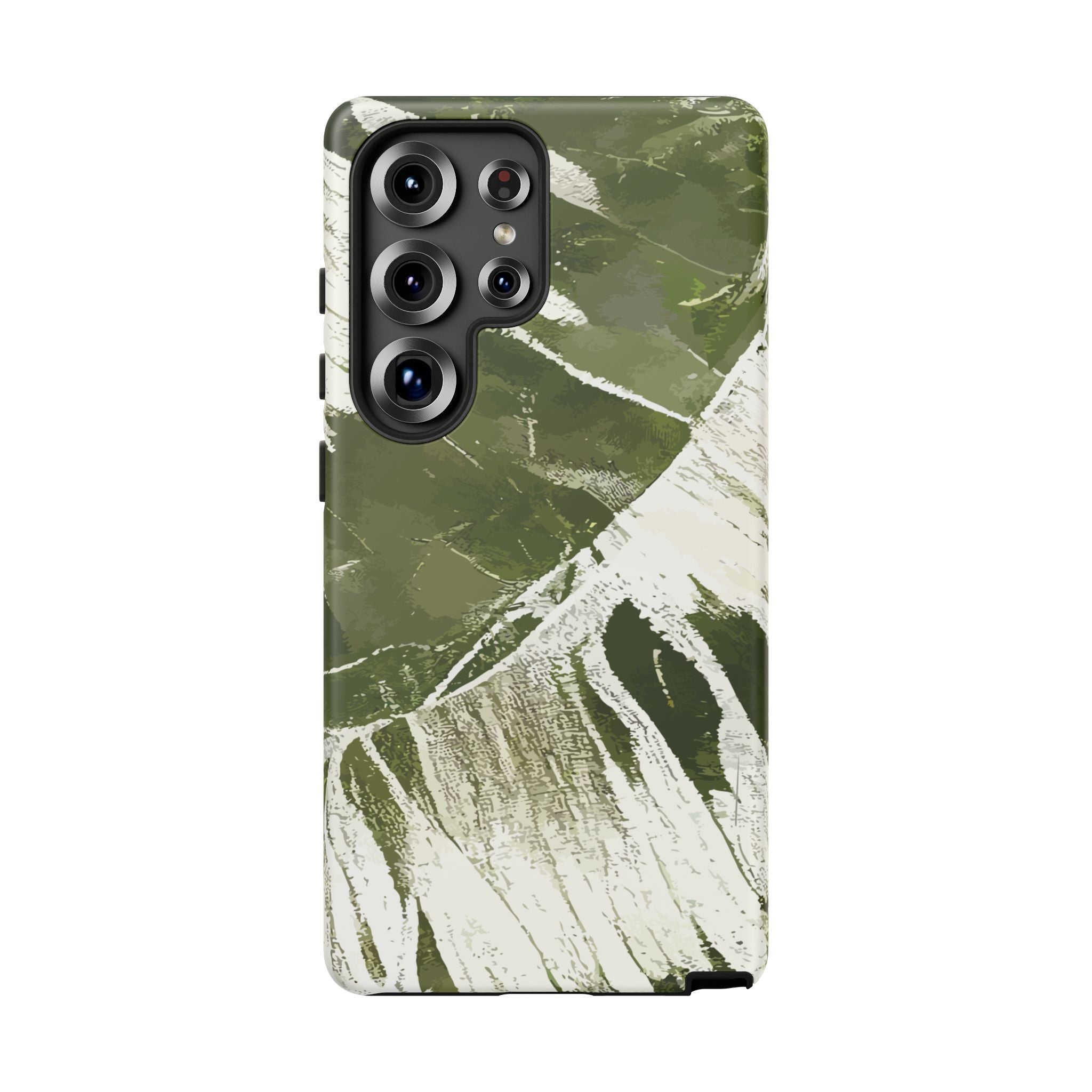 Island Breeze Tough Samsung Galaxy Case Detail View - Hawaiian Palm Leaf Olive Green Botanical Design Close Up - The Local Banyan