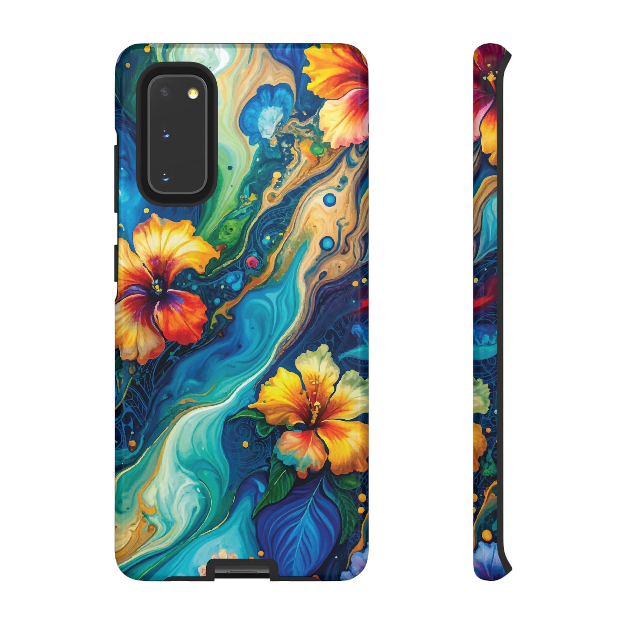 Aloalo Drift Tough Samsung Galaxy Case Samsung Galaxy S20 Glossy - Hawaiian Hibiscus Teal Ocean Wave Design - The Local Banyan