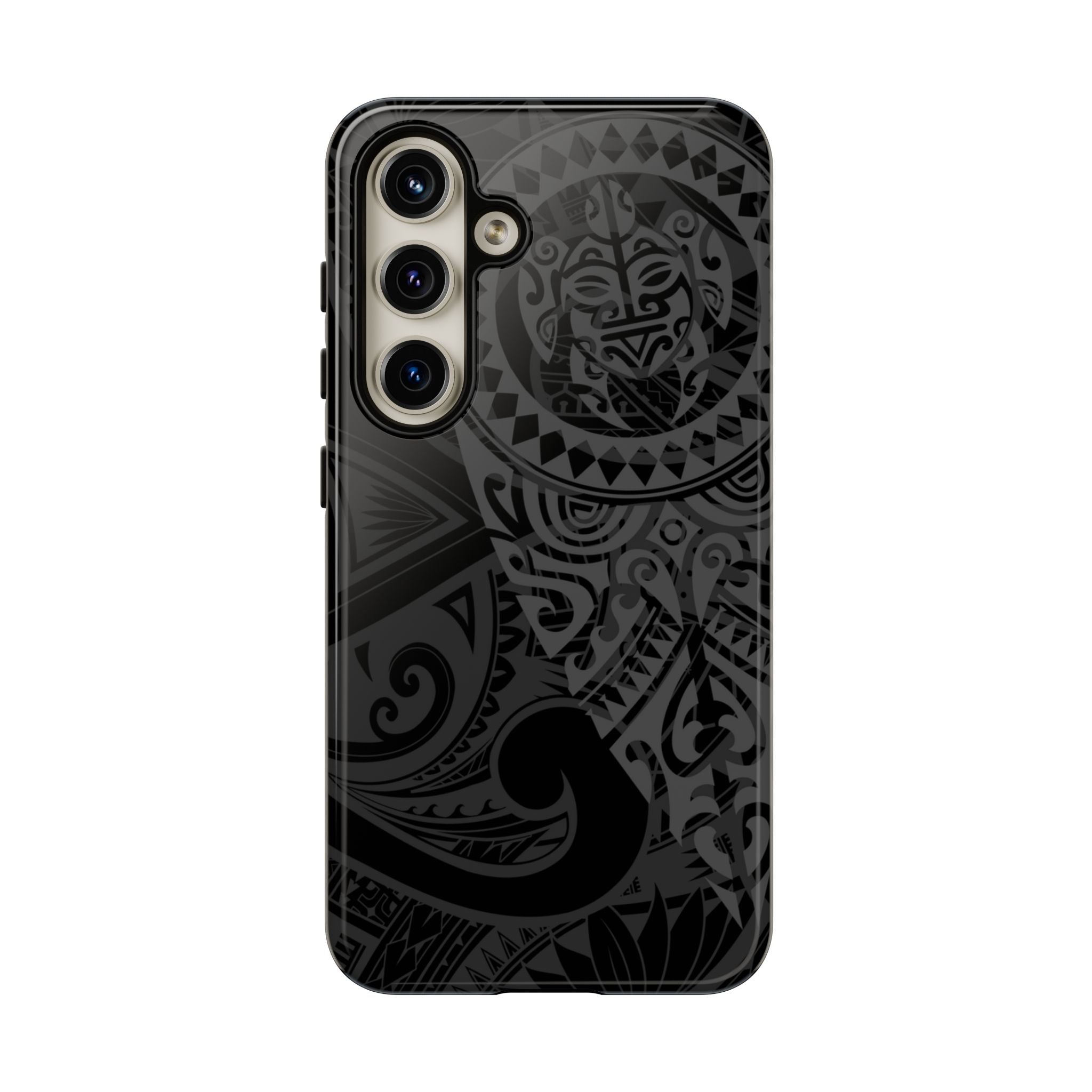 Tribal Guardian Tough Samsung Galaxy Case Detail View - Hawaiian Black on Black Polynesian Tribal Design Close Up - The Local Banyan