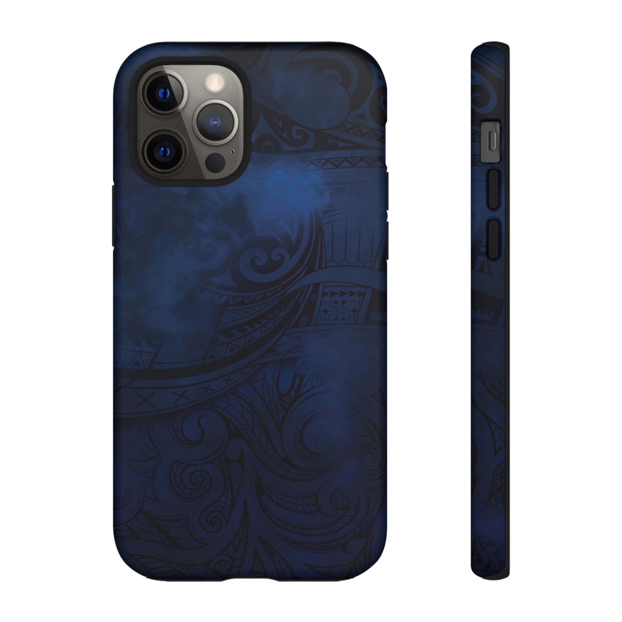 Midnight Essence Tough iPhone Case iPhone 12 Pro Matte - Hawaiian Midnight Navy Polynesian Tribal Design - The Local Banyan