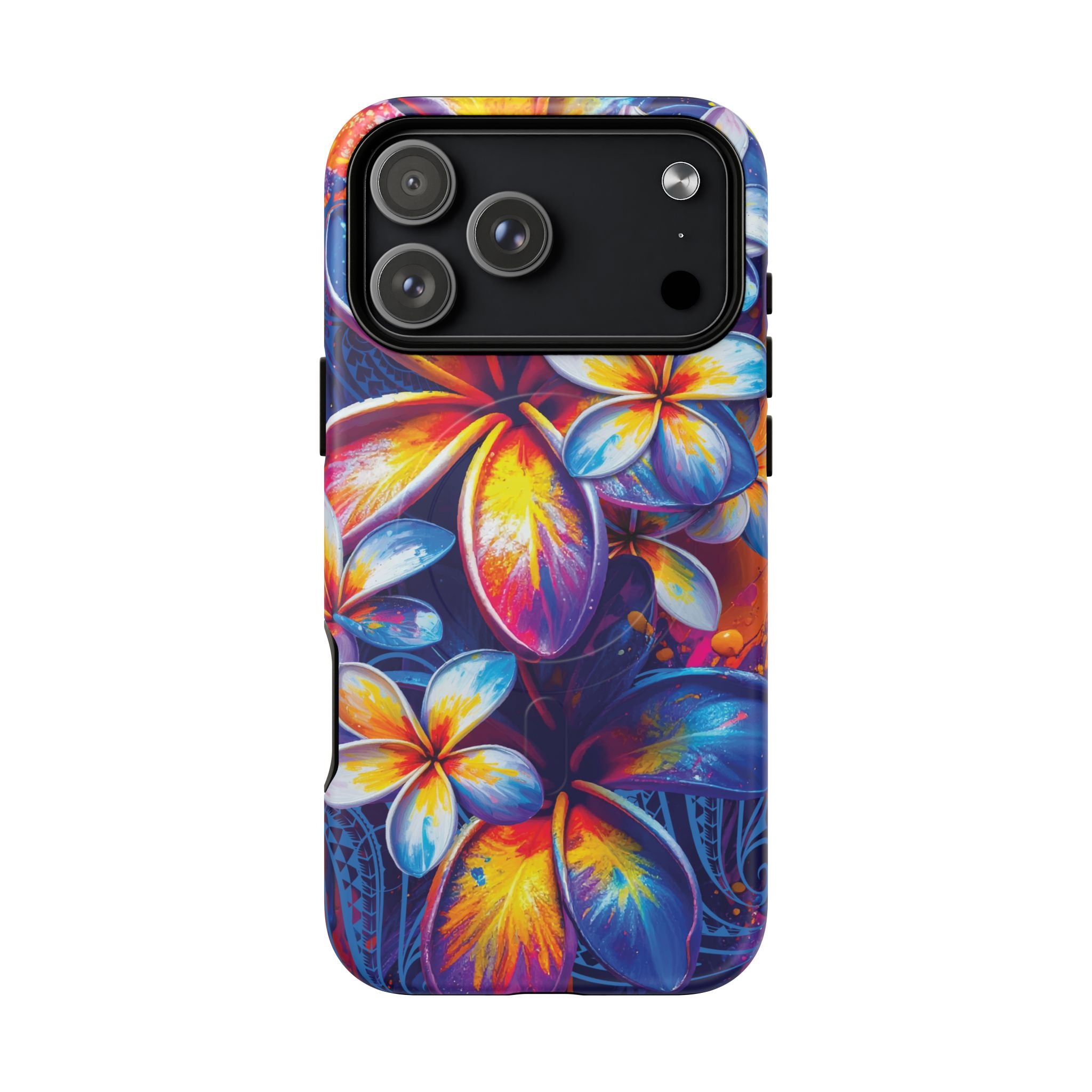 Woman holding Sunset Ink MagSafe iPhone Case - Hawaiian Plumeria Street Art Graffiti Tropical Design - The Local Banyan