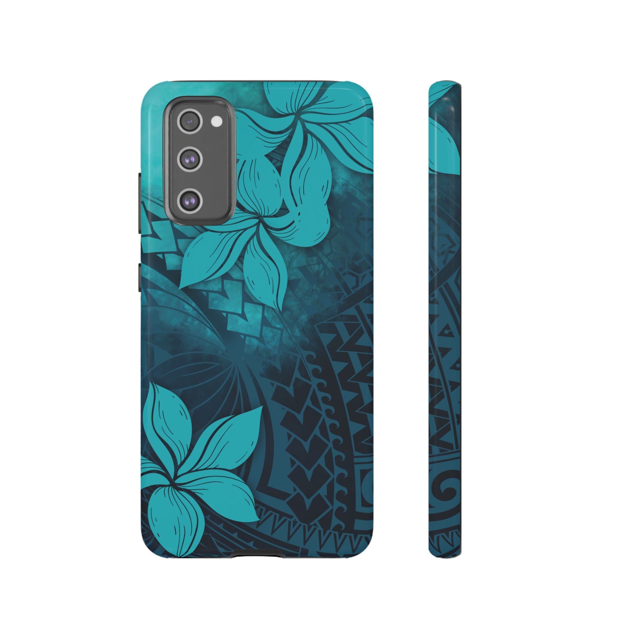 Moana Bloom Tough Samsung Galaxy Case Samsung Galaxy S20 FE Glossy - Hawaiian Teal Plumeria Ocean Tribal Design - The Local Banyan