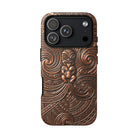 Woman holding Paa Guardian Tough iPhone Case - Hawaiian Copper Carved Tiki Polynesian Design - The Local Banyan