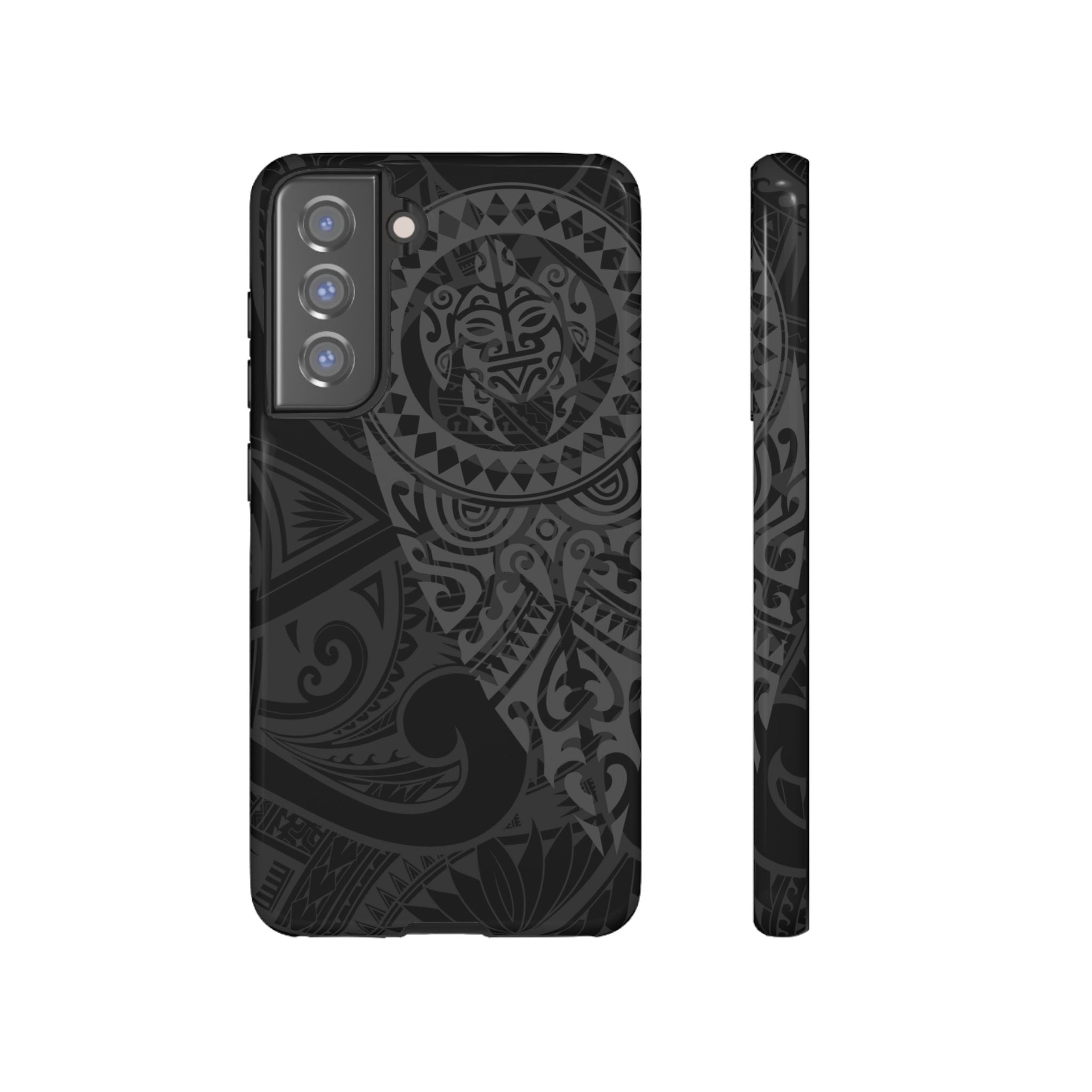 Tribal Guardian Tough Samsung Galaxy Case Samsung Galaxy S21 FE Glossy - Hawaiian Black on Black Polynesian Tribal Design - The Local Banyan