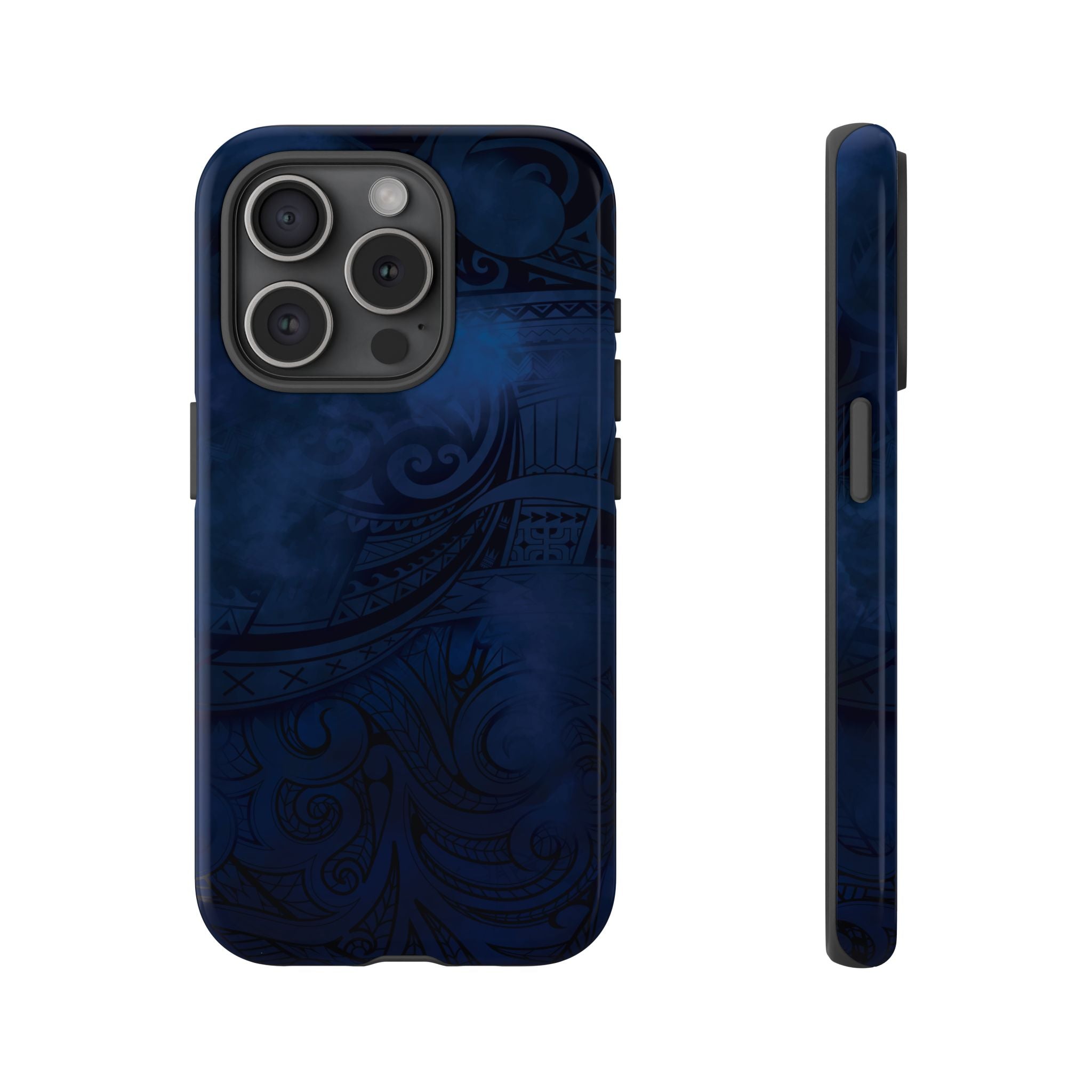 Midnight Essence Tough iPhone Case Detail View - Hawaiian Midnight Navy Polynesian Tribal Design Close Up - The Local Banyan