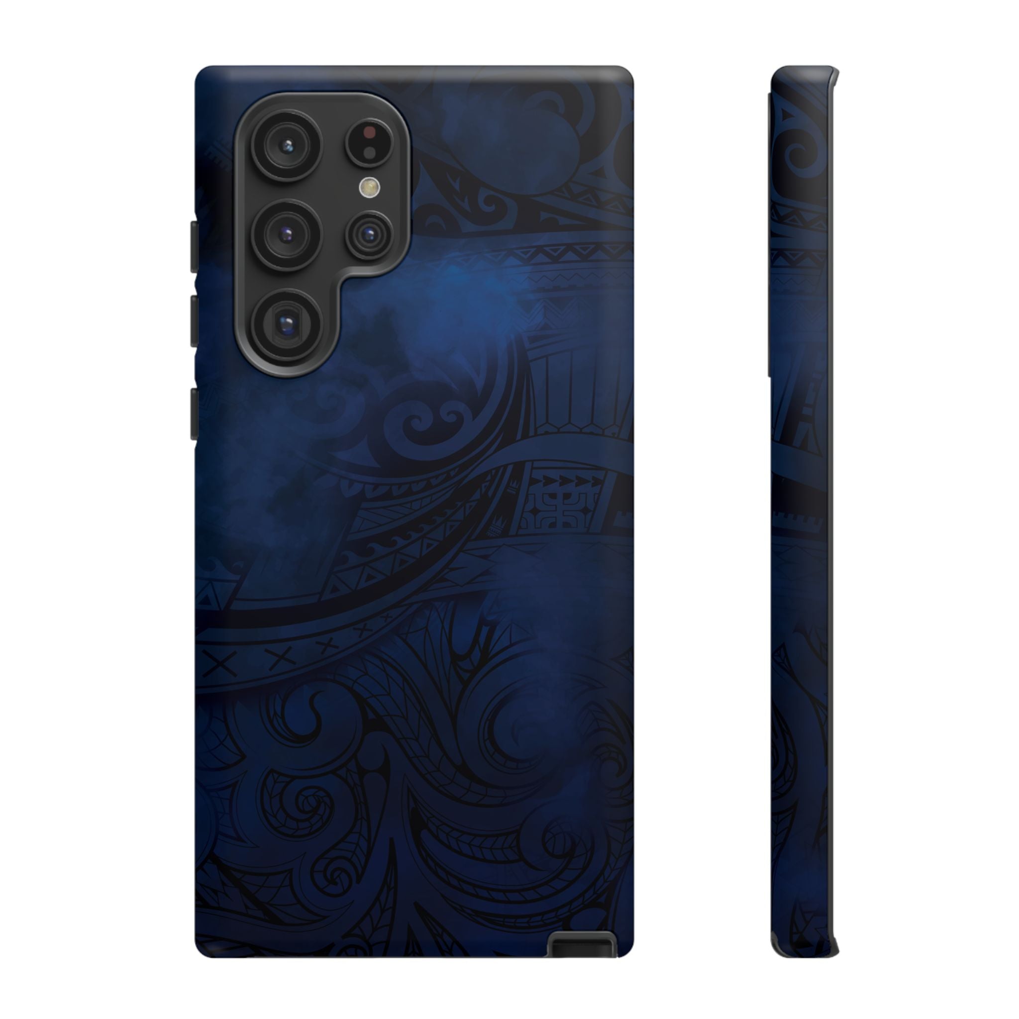 Midnight Essence Tough Samsung Galaxy Case Detail View - Hawaiian Midnight Navy Polynesian Tribal Design Close Up - The Local Banyan