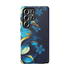 Po Mahina Tough Samsung Galaxy Case Detail View - Hawaiian Moonlit Teal Gold Floral Design Close Up - The Local Banyan