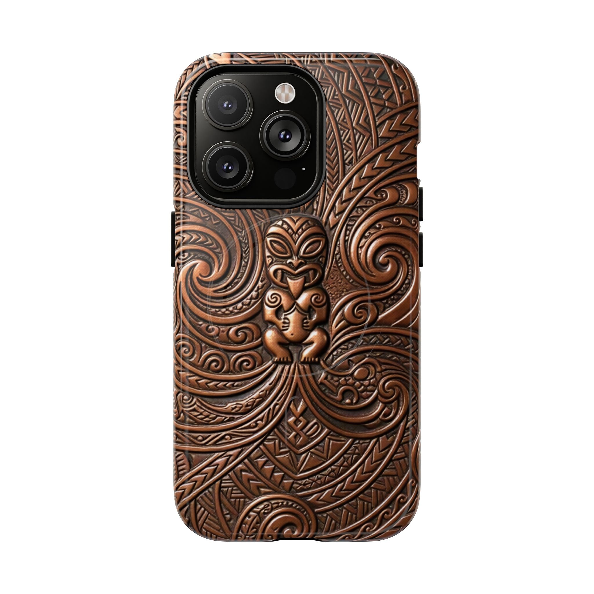 Paa Guardian MagSafe iPhone Case iPhone 14 Pro Glossy - Hawaiian Copper Carved Tiki Polynesian Design - The Local Banyan