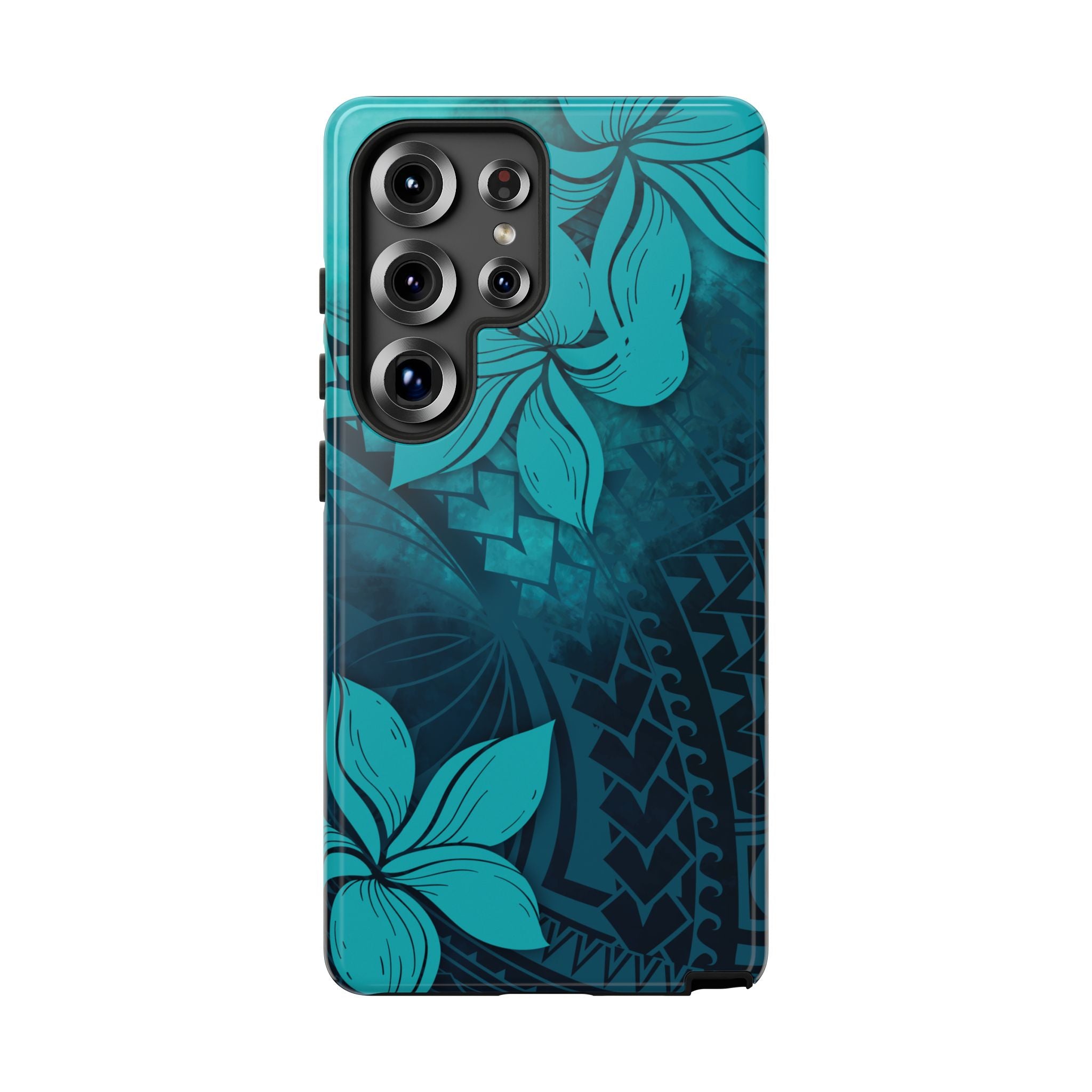 Moana Bloom Tough Samsung Galaxy Case Detail View - Hawaiian Teal Plumeria Ocean Tribal Design Close Up - The Local Banyan