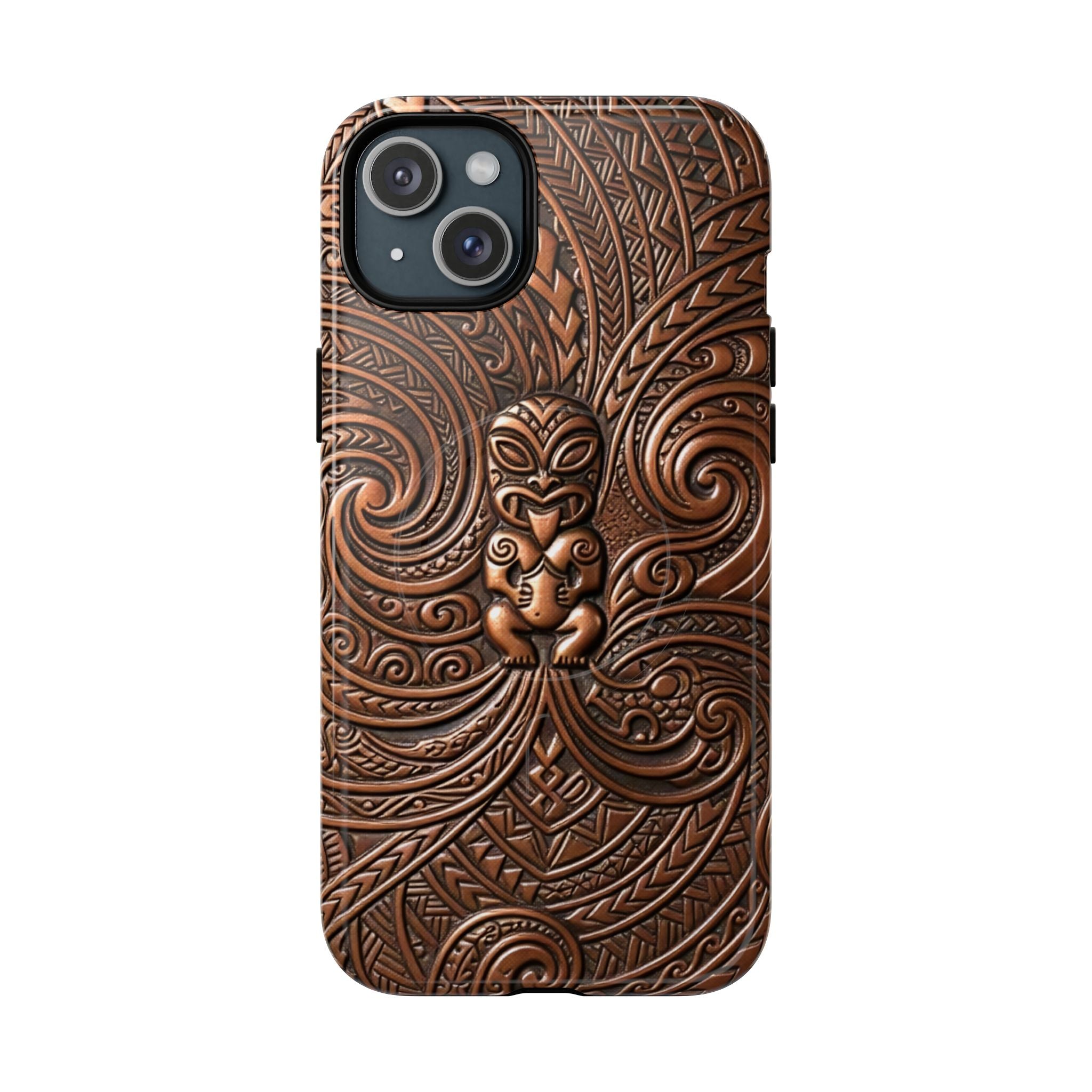 Paa Guardian MagSafe iPhone Case iPhone 15 Plus Glossy - Hawaiian Copper Carved Tiki Polynesian Design - The Local Banyan