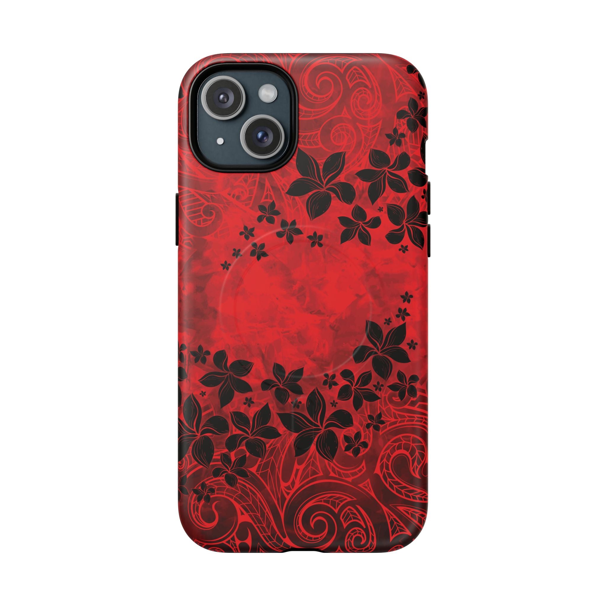 Keahi Pua MagSafe iPhone Case iPhone 15 Plus Matte - Hawaiian Fire Flower Red Tribal Floral Design - The Local Banyan