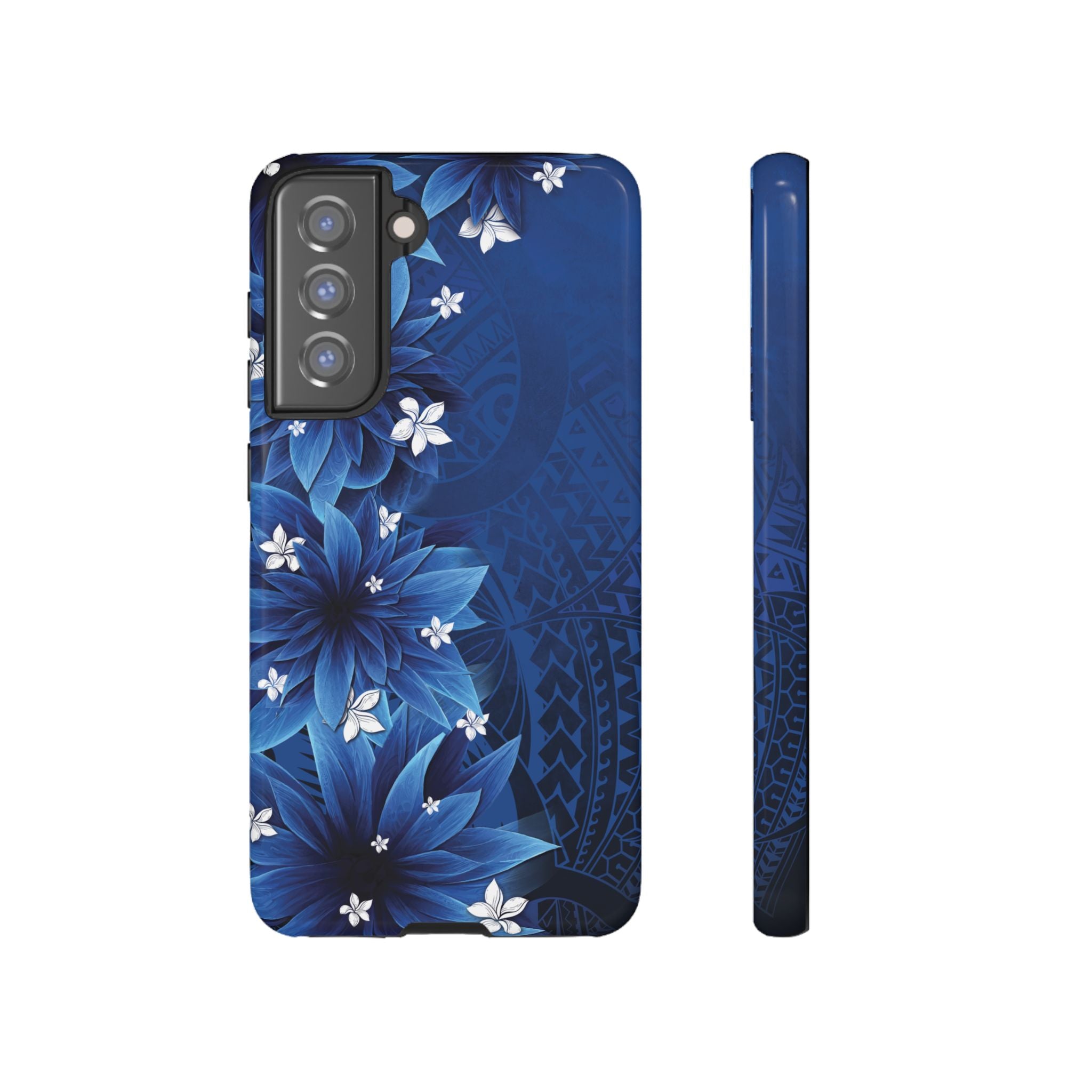 Hoku Pua Tough Samsung Galaxy Case Samsung Galaxy S21 FE Glossy - Hawaiian Blue Star Flower Polynesian Design - The Local Banyan