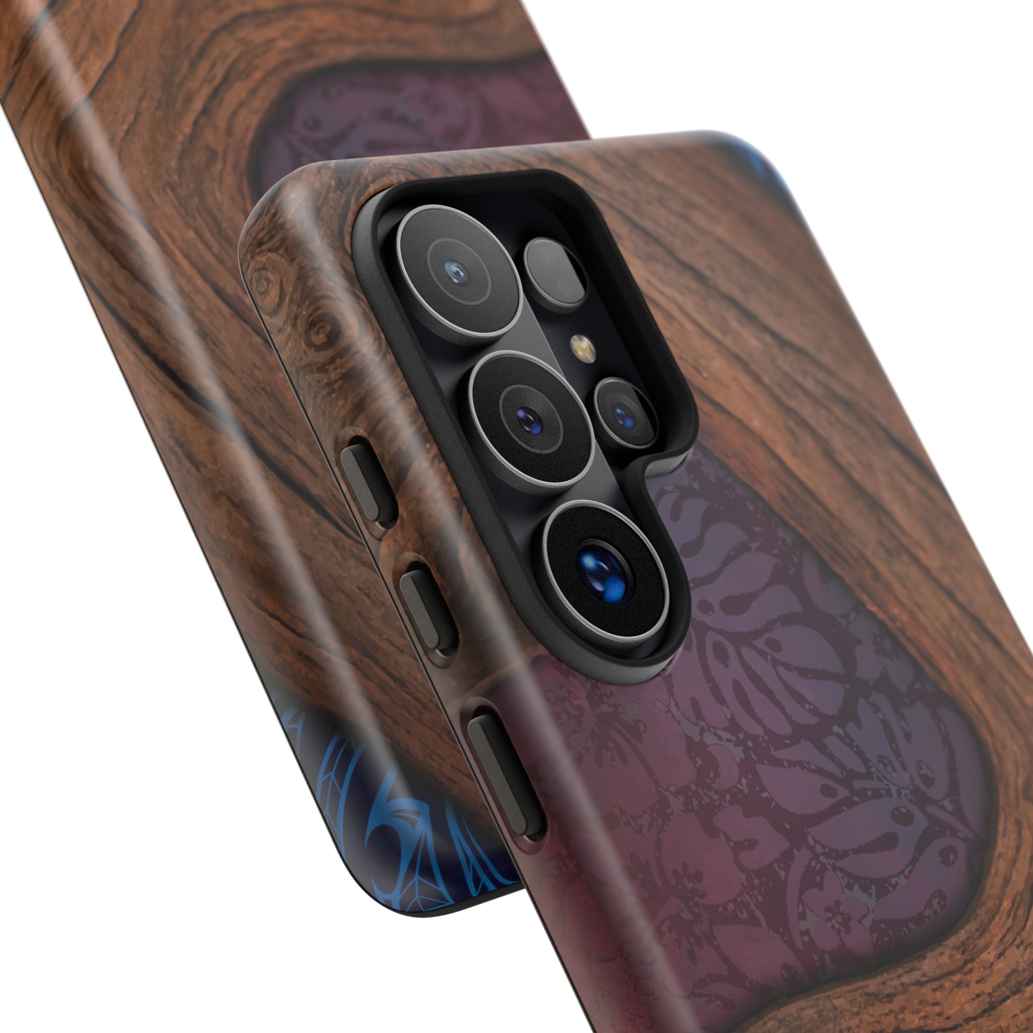 Rooted Tough Samsung Galaxy Case Detail View - Hawaiian Koa Wood Island Strength Tribal Design Close Up - The Local Banyan