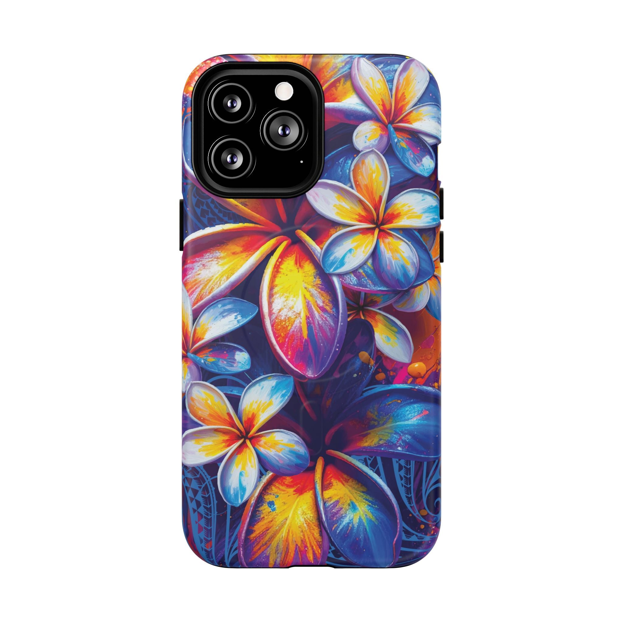 Woman holding Sunset Ink MagSafe iPhone Case - Hawaiian Plumeria Street Art Graffiti Tropical Design - The Local Banyan
