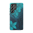 Woman holding Moana Bloom Tough Samsung Galaxy Case - Hawaiian Teal Plumeria Ocean Tribal Design - The Local Banyan