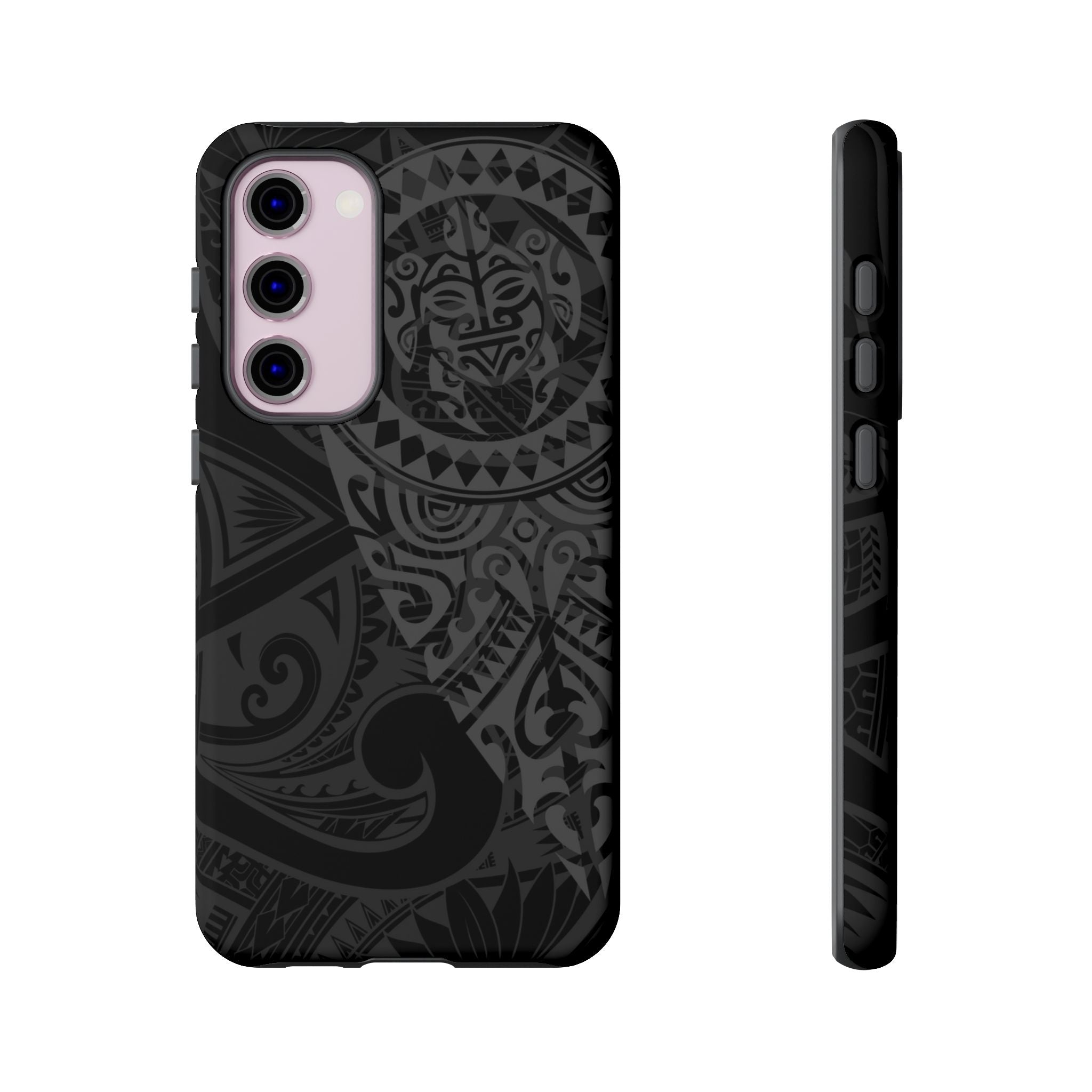 Tribal Guardian Tough Samsung Galaxy Case Detail View - Hawaiian Black on Black Polynesian Tribal Design Close Up - The Local Banyan