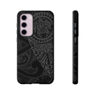 Tribal Guardian Tough Samsung Galaxy Case Detail View - Hawaiian Black on Black Polynesian Tribal Design Close Up - The Local Banyan