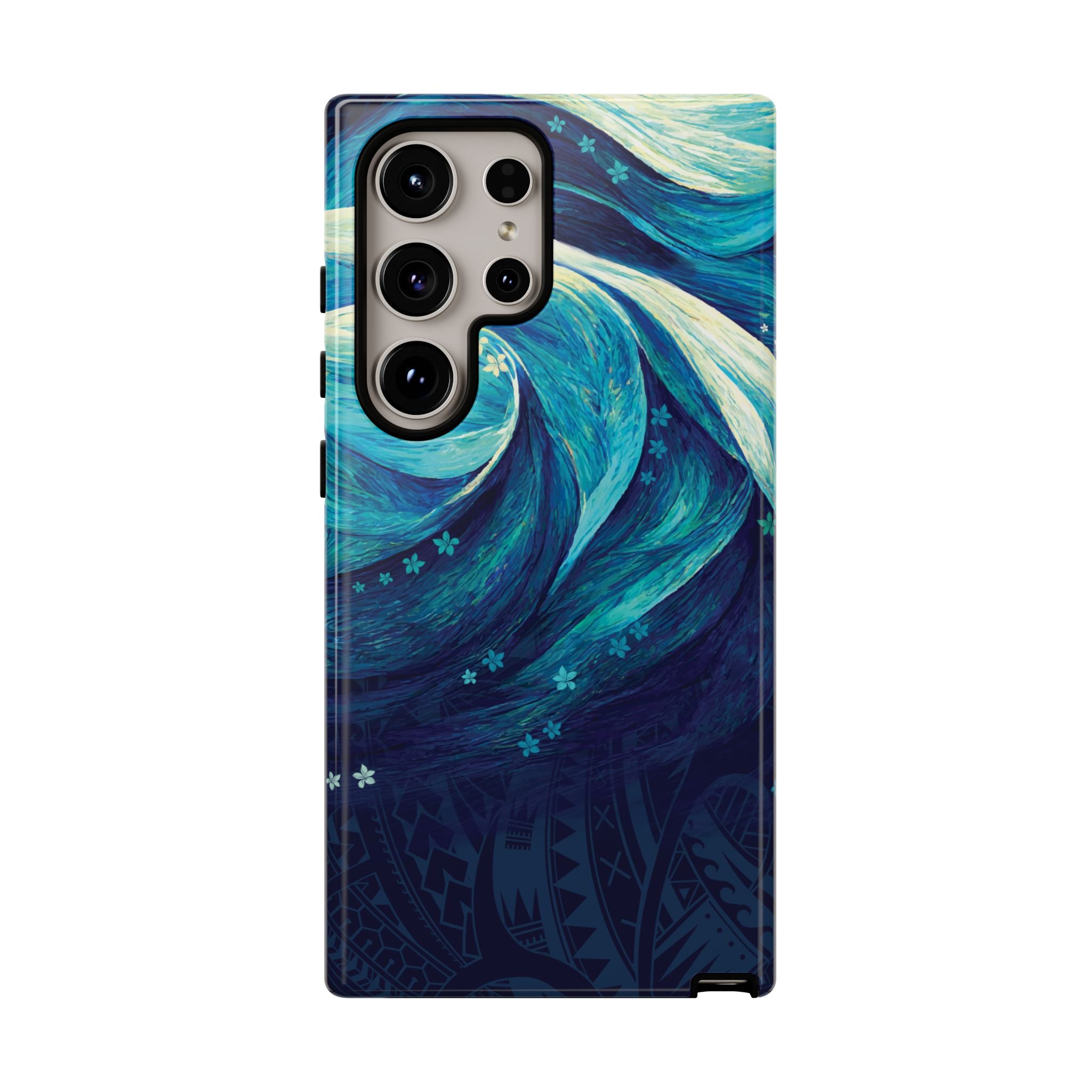 Woman holding Eternal Mana Tough Samsung Galaxy Case - Hawaiian Ocean Wave Polynesian Tribal Design - The Local Banyan