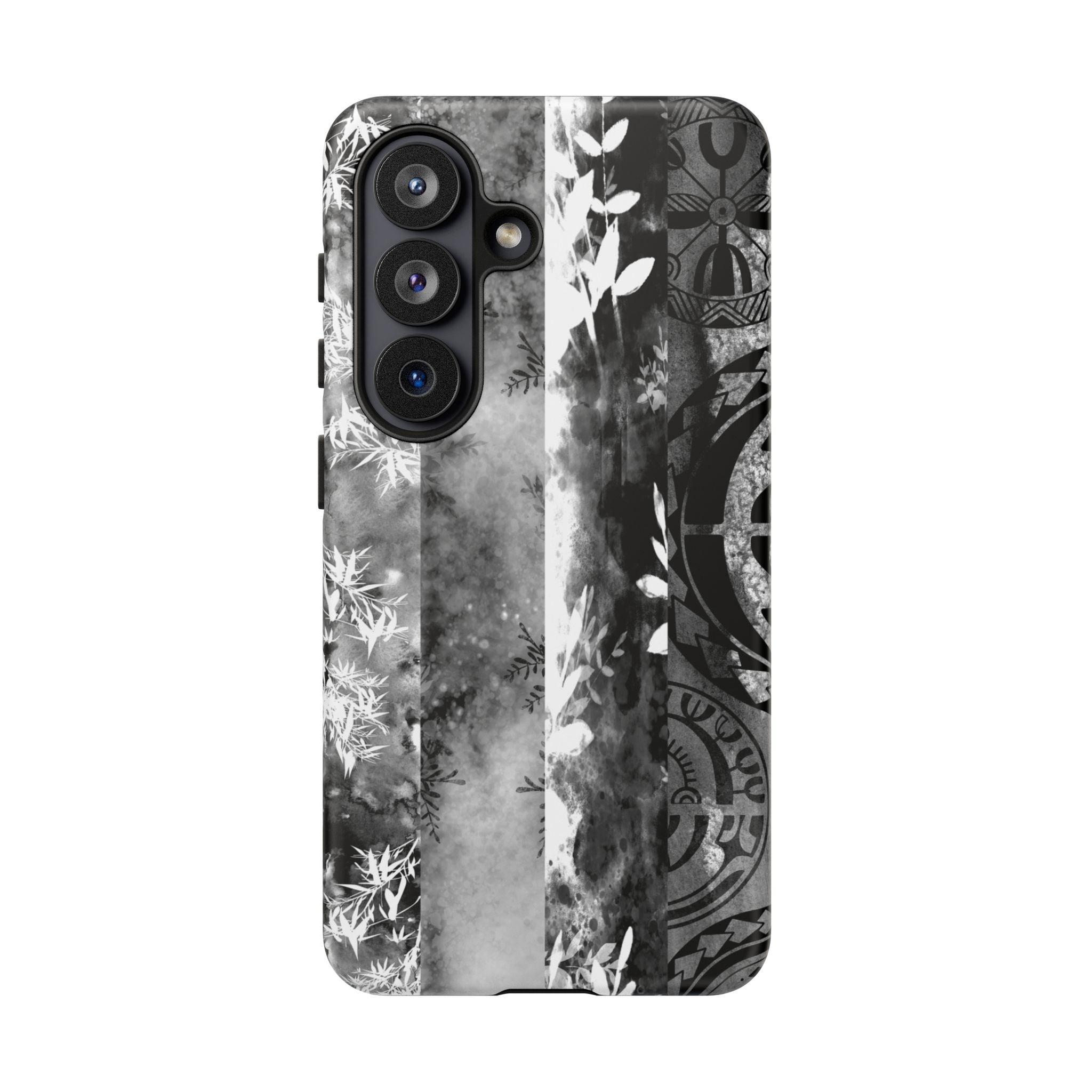 Monochrome Oasis Tough Samsung Galaxy Case Side View - Dual Layer Drop Protection Hawaiian Phone Case - The Local Banyan