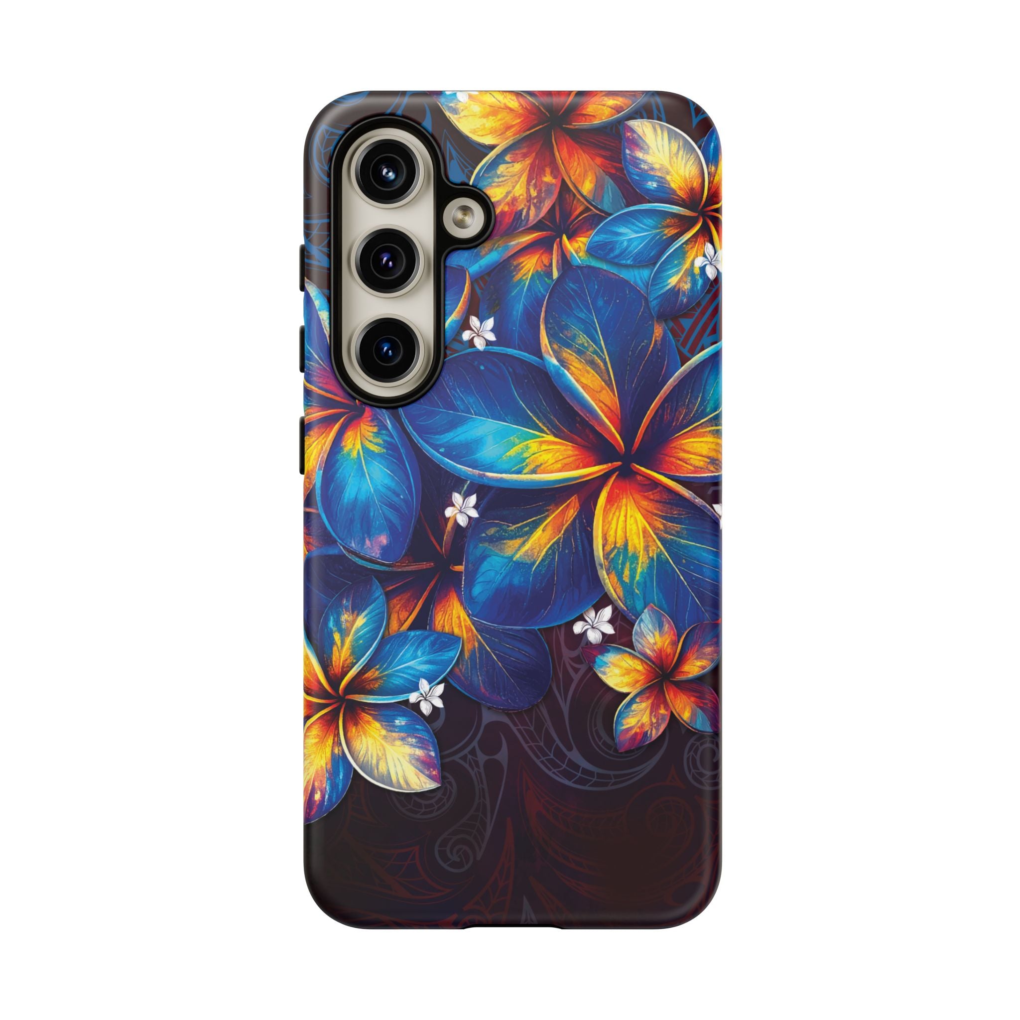Nohea Twilight Tough Samsung Galaxy Case Detail View - Hawaiian Blue Orange Plumeria Twilight Design Close Up - The Local Banyan