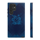 Kikokiko Lehua Tough Samsung Galaxy Case Samsung Galaxy S22 Ultra Glossy - Hawaiian Navy Blue Geometric Hibiscus Design - The Local Banyan