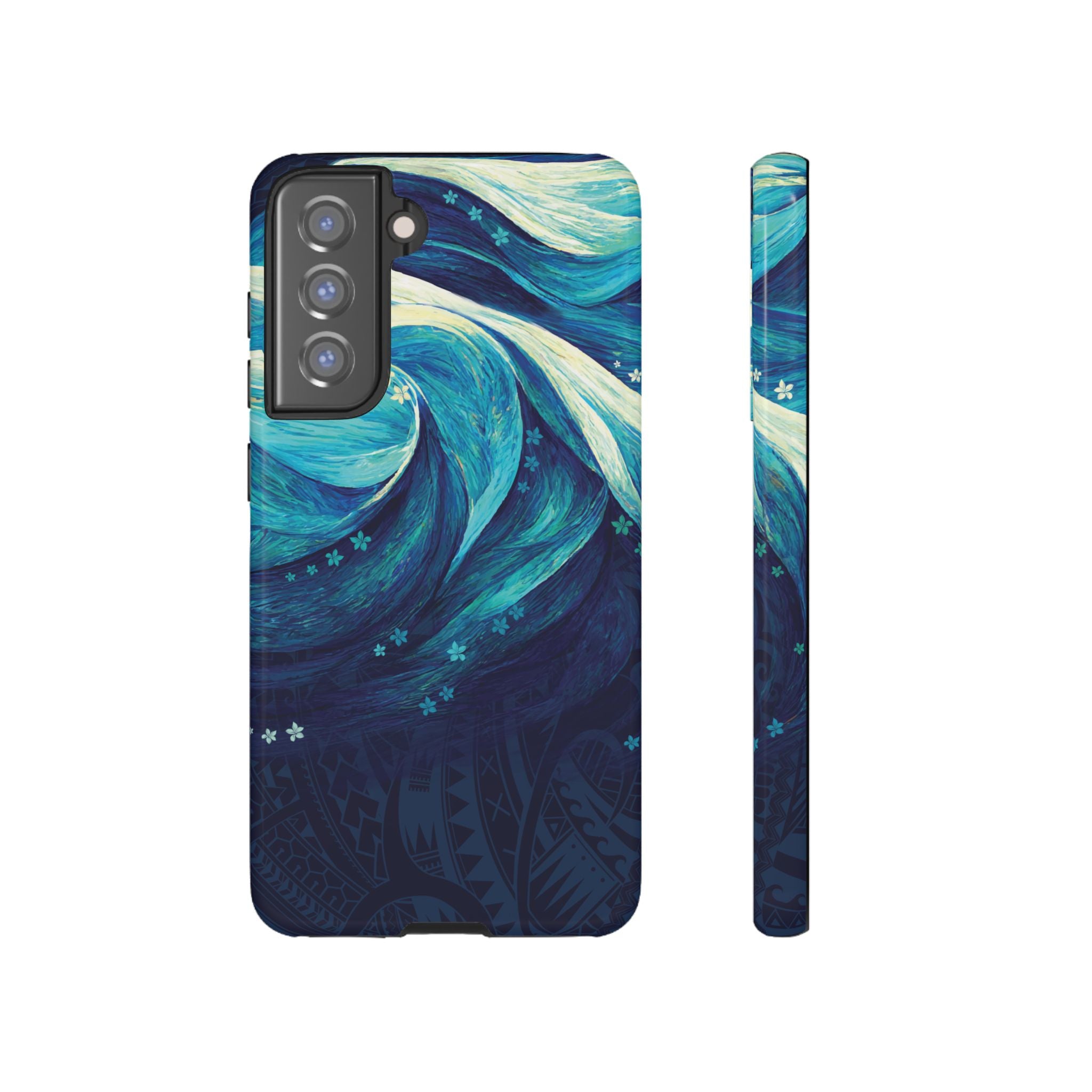 Eternal Mana Tough Samsung Galaxy Case Samsung Galaxy S21 FE Glossy - Hawaiian Ocean Wave Polynesian Tribal Design - The Local Banyan