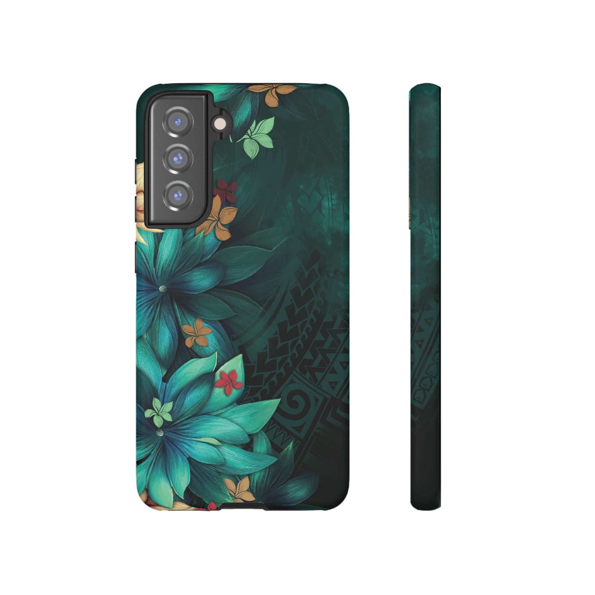 Aloha Whispers Tough Samsung Galaxy Case Samsung Galaxy S21 FE Matte - Hawaiian Abstract Green Floral Polynesian Design - The Local Banyan