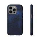 Midnight Essence Tough iPhone Case Detail View - Hawaiian Midnight Navy Polynesian Tribal Design Close Up - The Local Banyan
