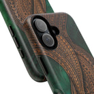 Island Kalai MagSafe iPhone Case Detail View - Hawaiian Carved Wood Grain Emerald Green Tribal Design Close Up - The Local Banyan