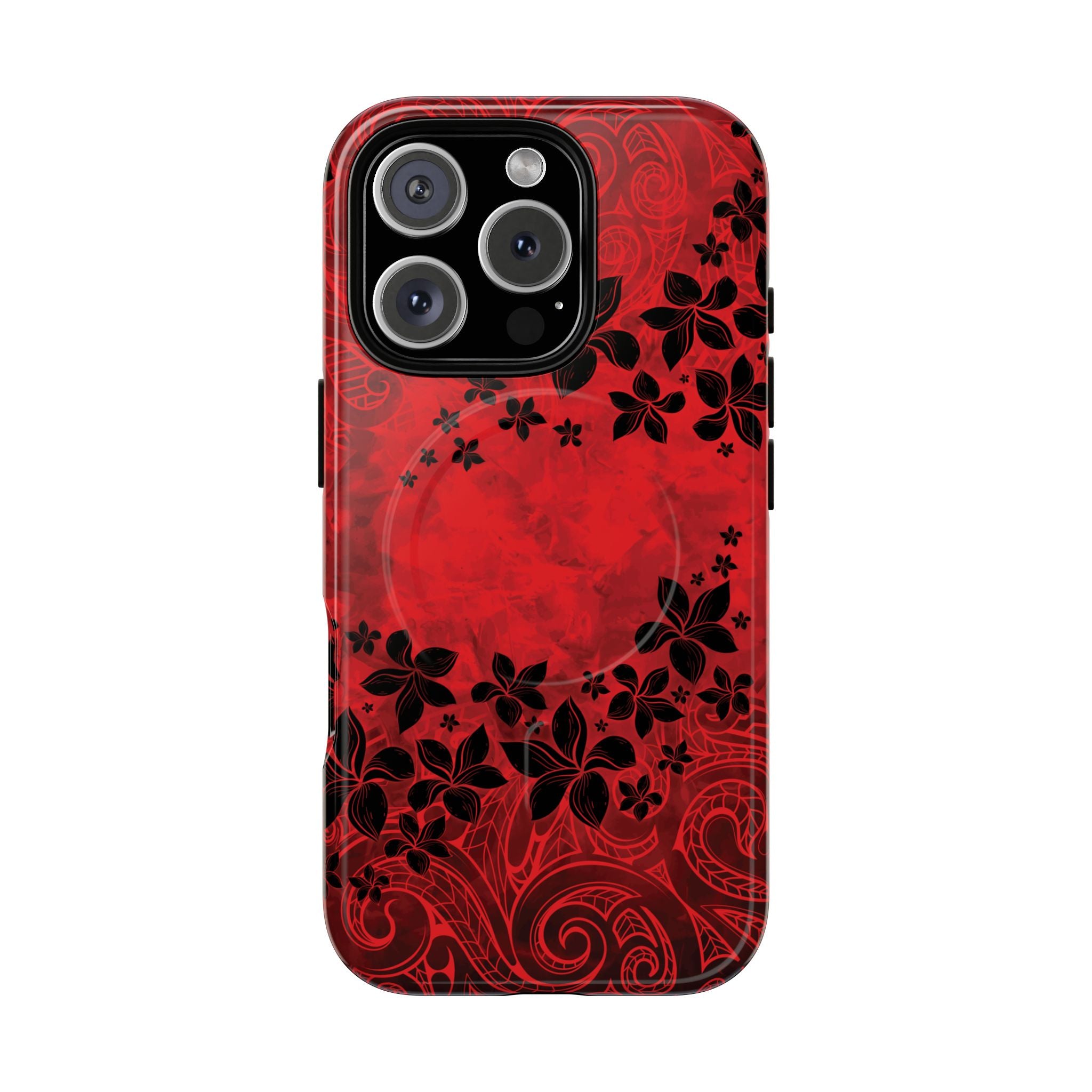 Keahi Pua MagSafe iPhone Case iPhone 16 Pro Glossy - Hawaiian Fire Flower Red Tribal Floral Design - The Local Banyan