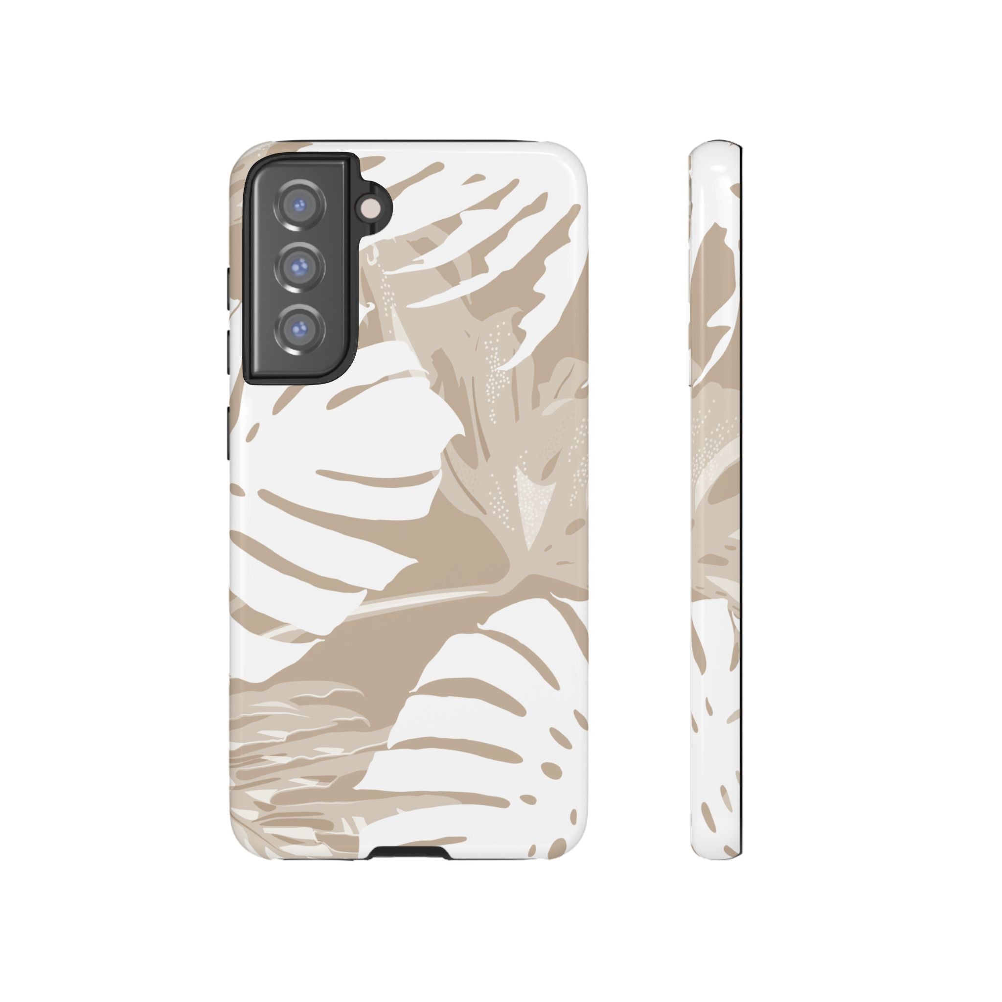 Exotic Monstera Tough Samsung Galaxy Case Samsung Galaxy S21 FE Glossy - Hawaiian Tropical Monstera Botanical Neutral Design - The Local Banyan