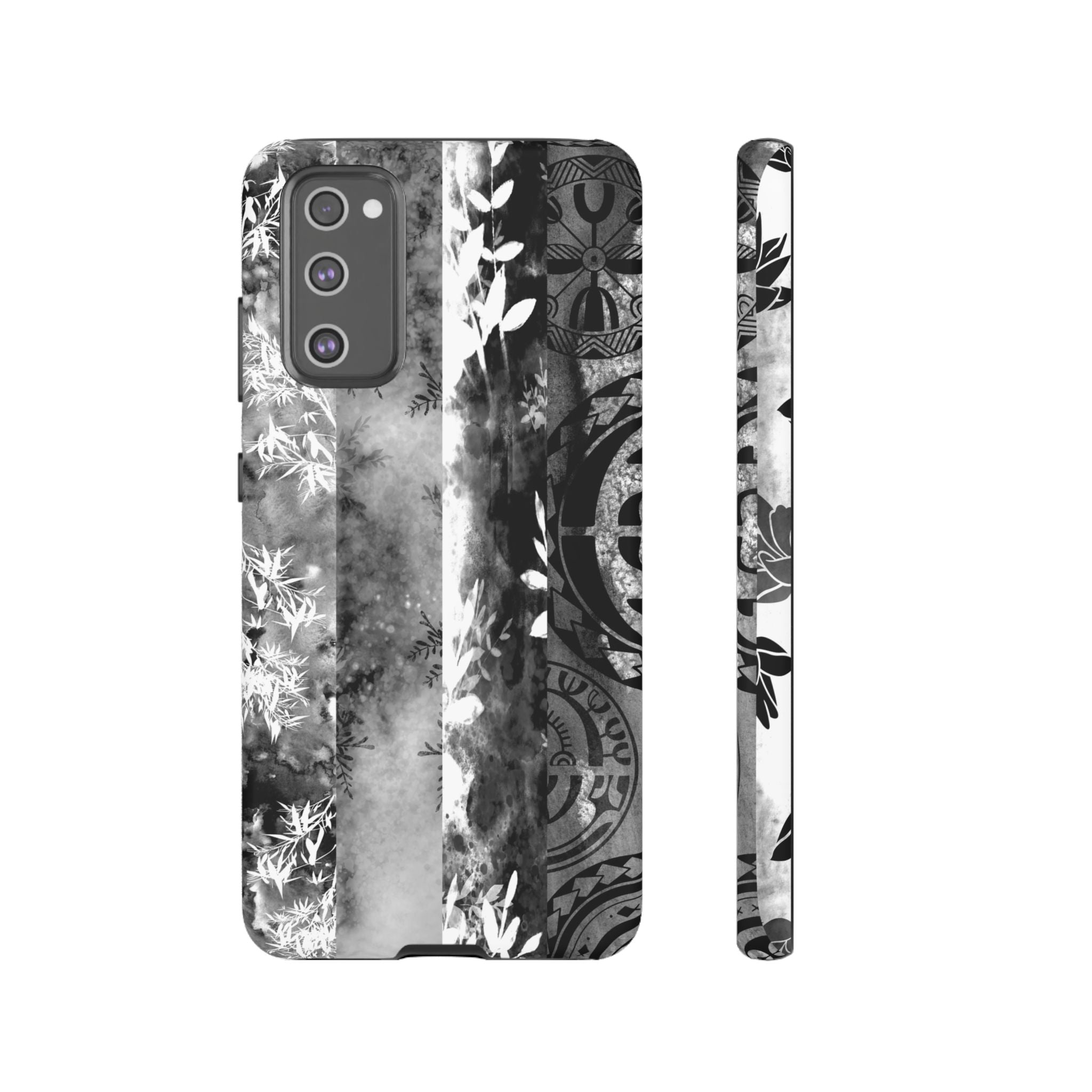 Monochrome Oasis Tough Samsung Galaxy Case Samsung Galaxy S20 FE Matte - Hawaiian Black White Botanical Tribal Design - The Local Banyan