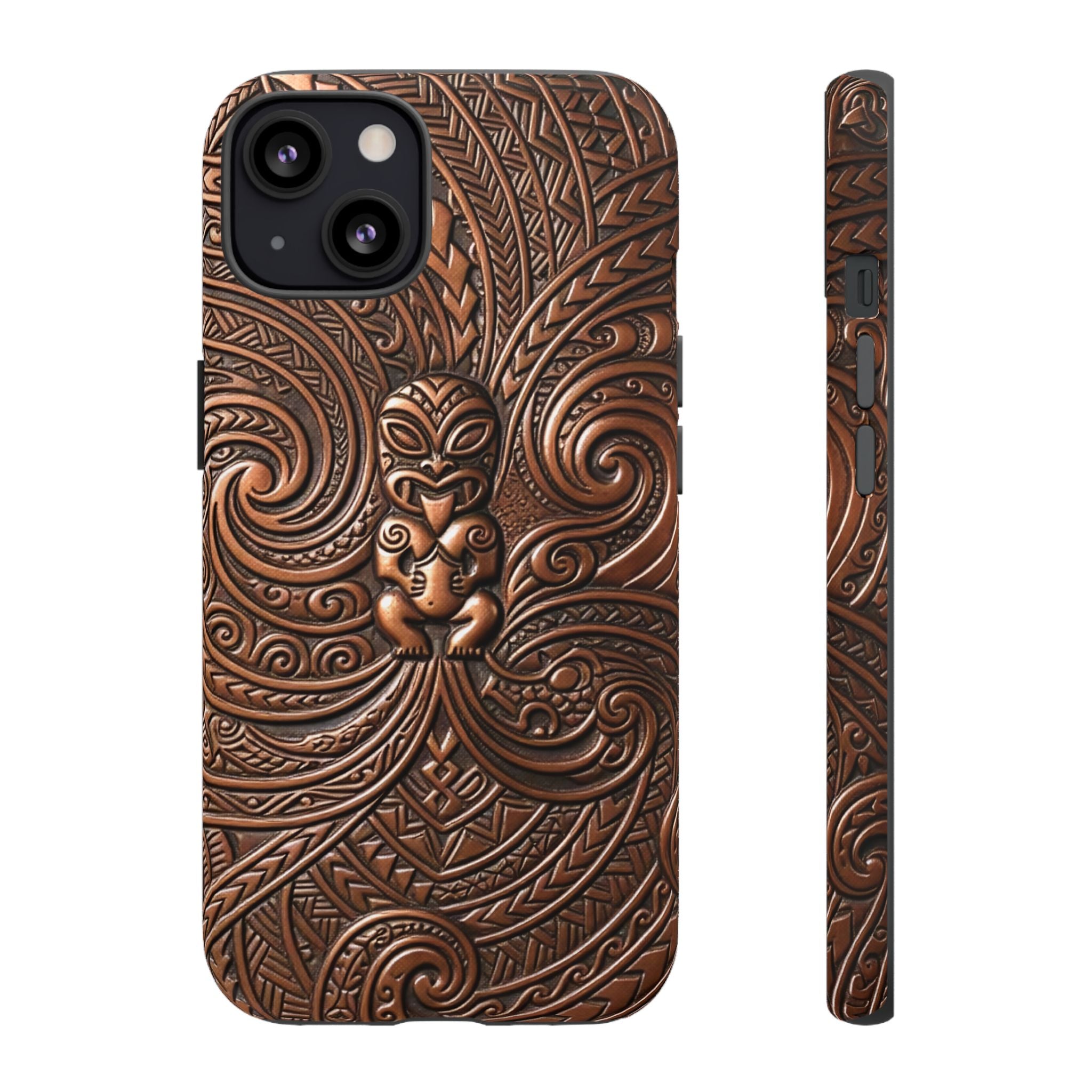 Paa Guardian Tough iPhone Case iPhone 13 Matte - Hawaiian Copper Carved Tiki Polynesian Design - The Local Banyan