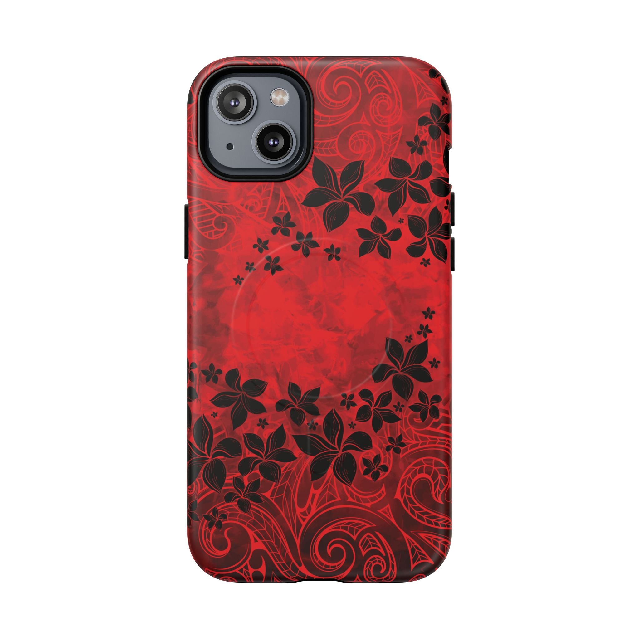 Keahi Pua MagSafe iPhone Case iPhone 14 Plus Matte - Hawaiian Fire Flower Red Tribal Floral Design - The Local Banyan
